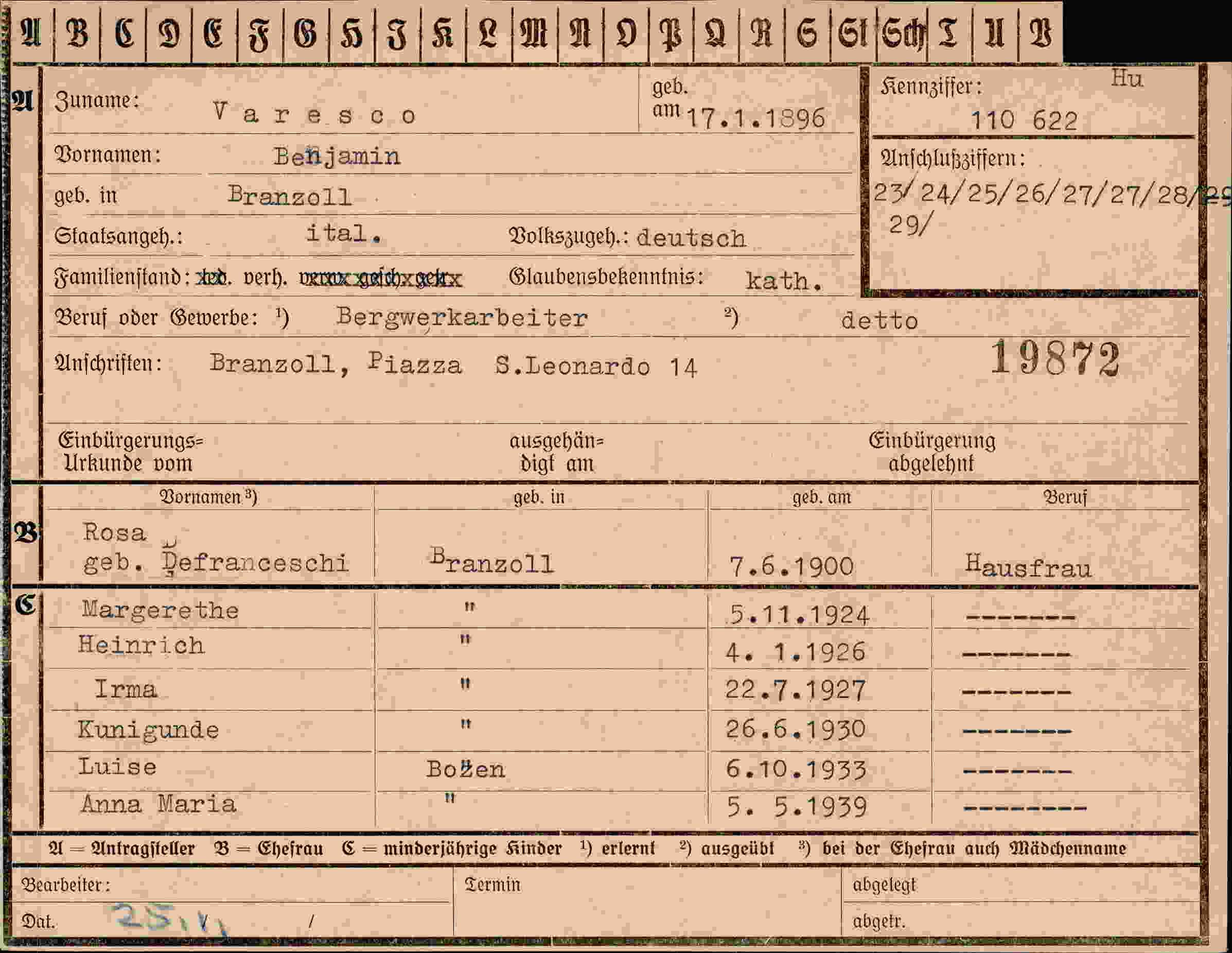 Vorderseite des Dokuments