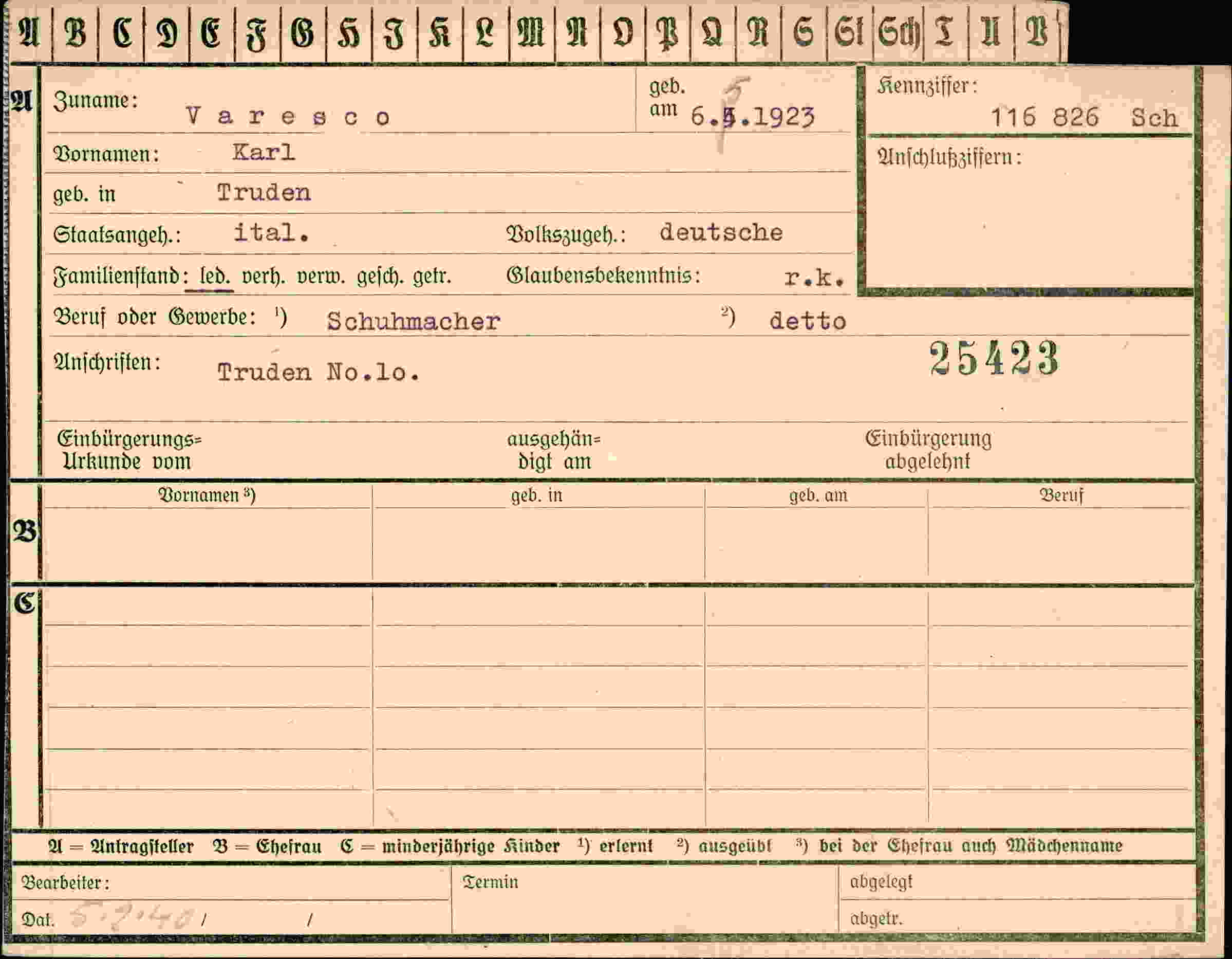 Vorderseite des Dokuments
