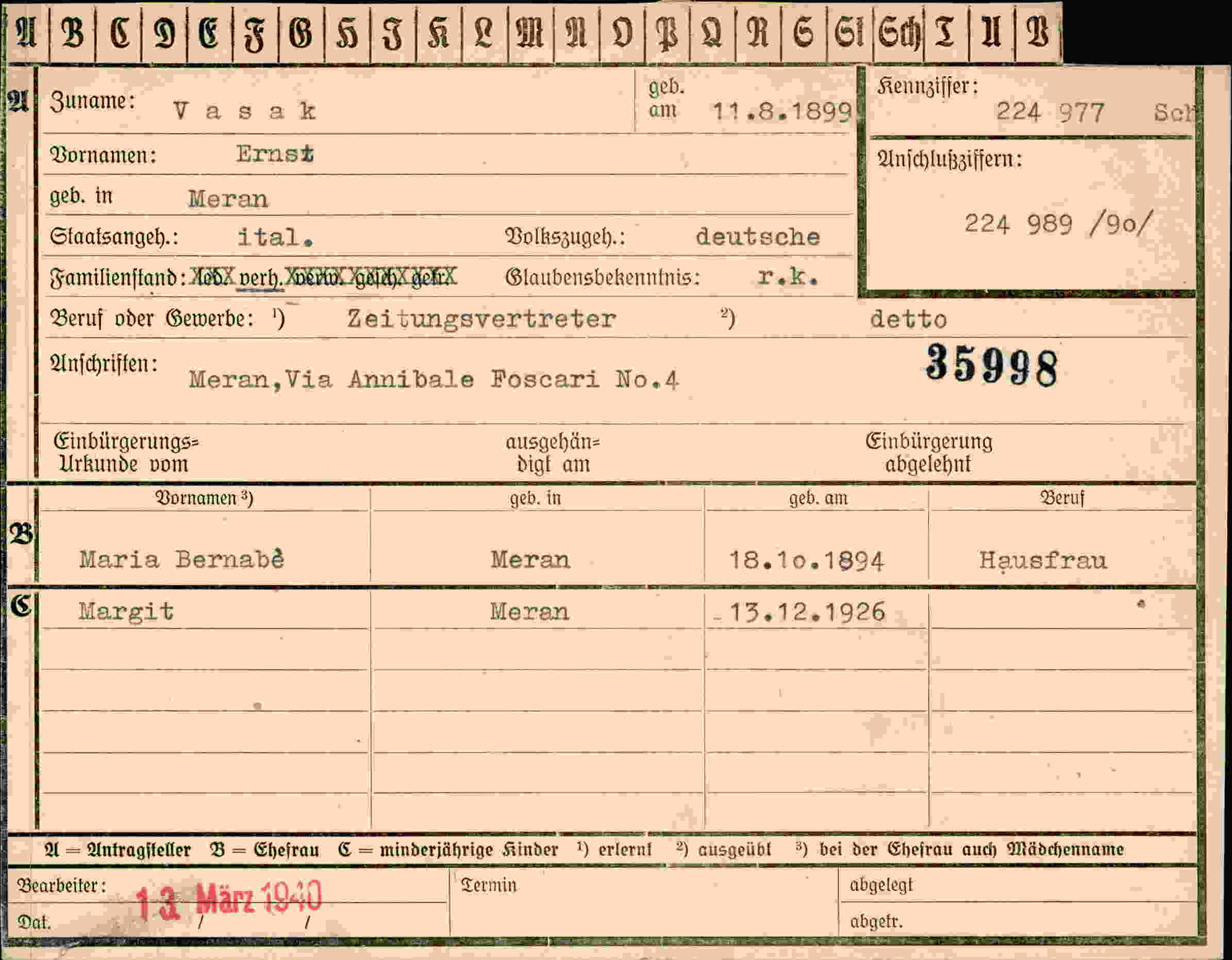 Vorderseite des Dokuments