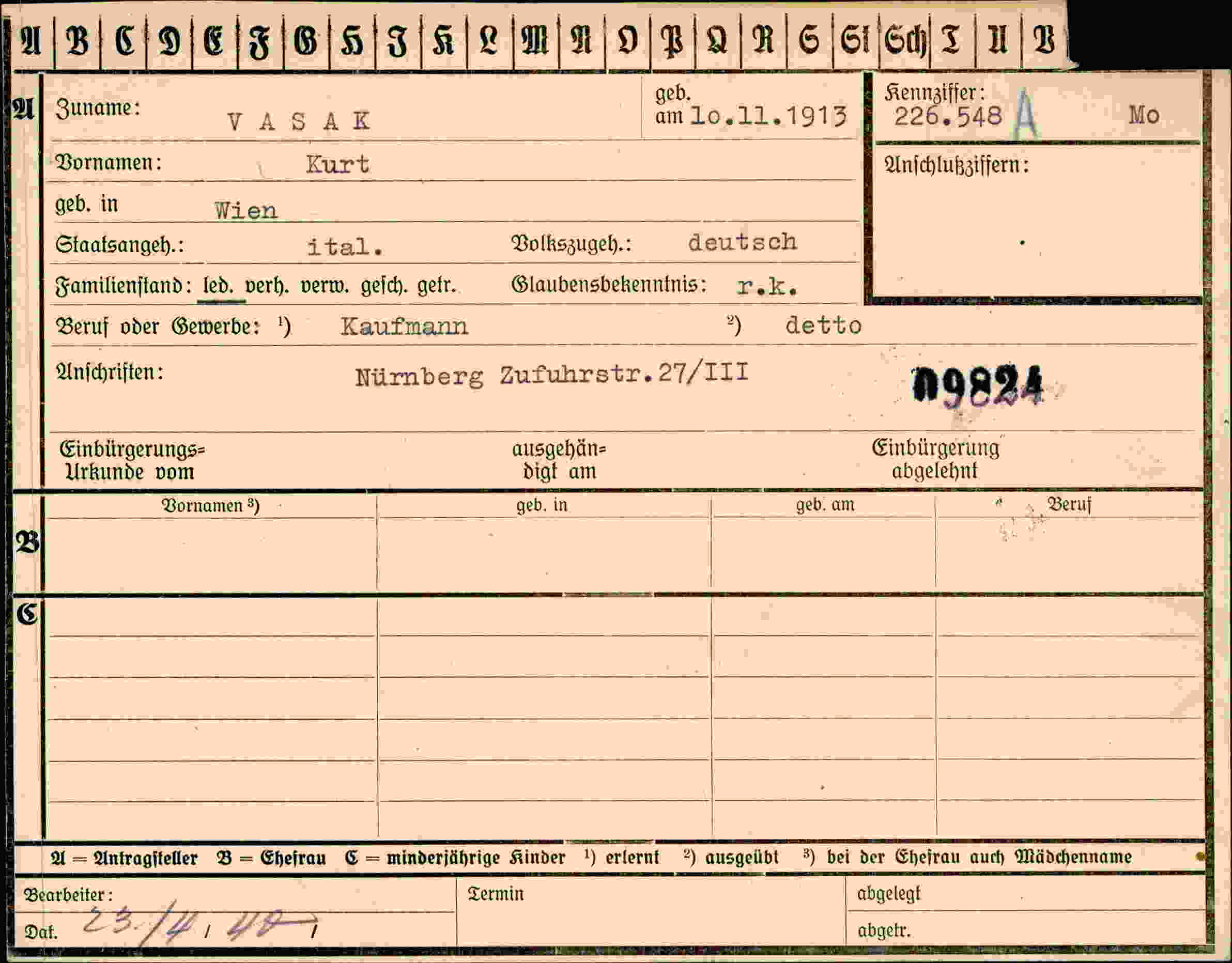Dokument für Kurt Vasak
