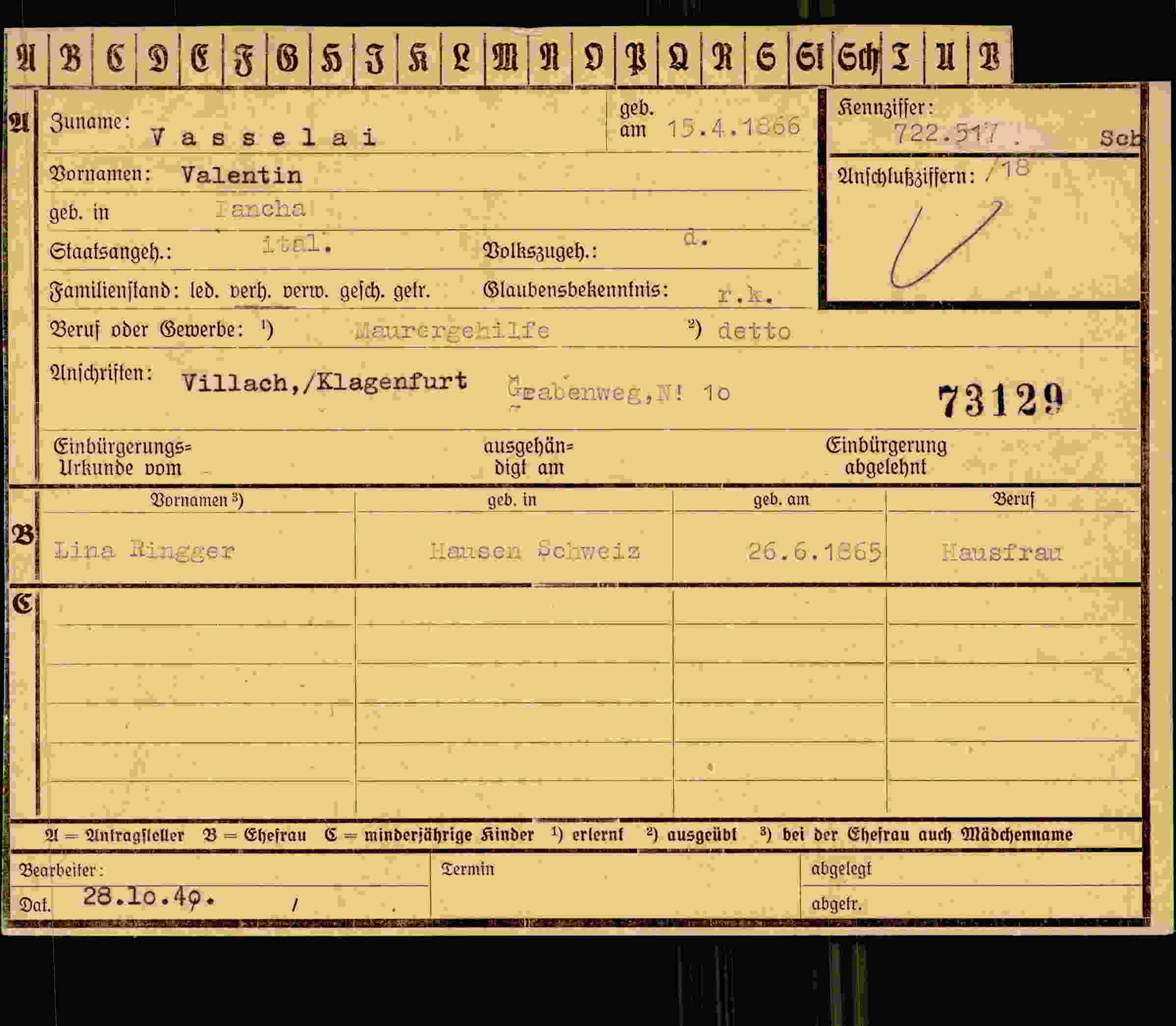 Dokument für Valentin Vasselai