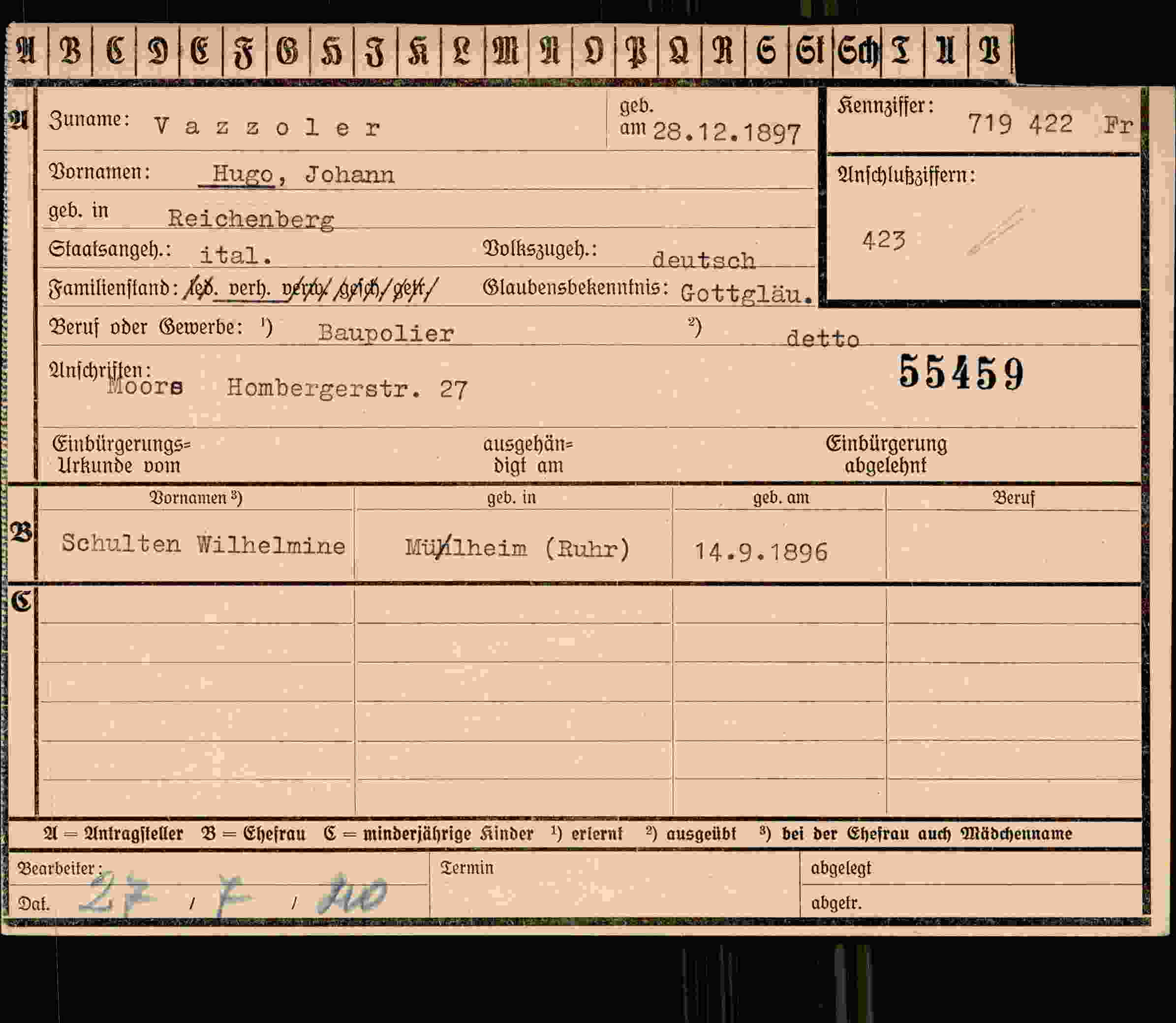 Dokument für Hugo Johann Vazzoler