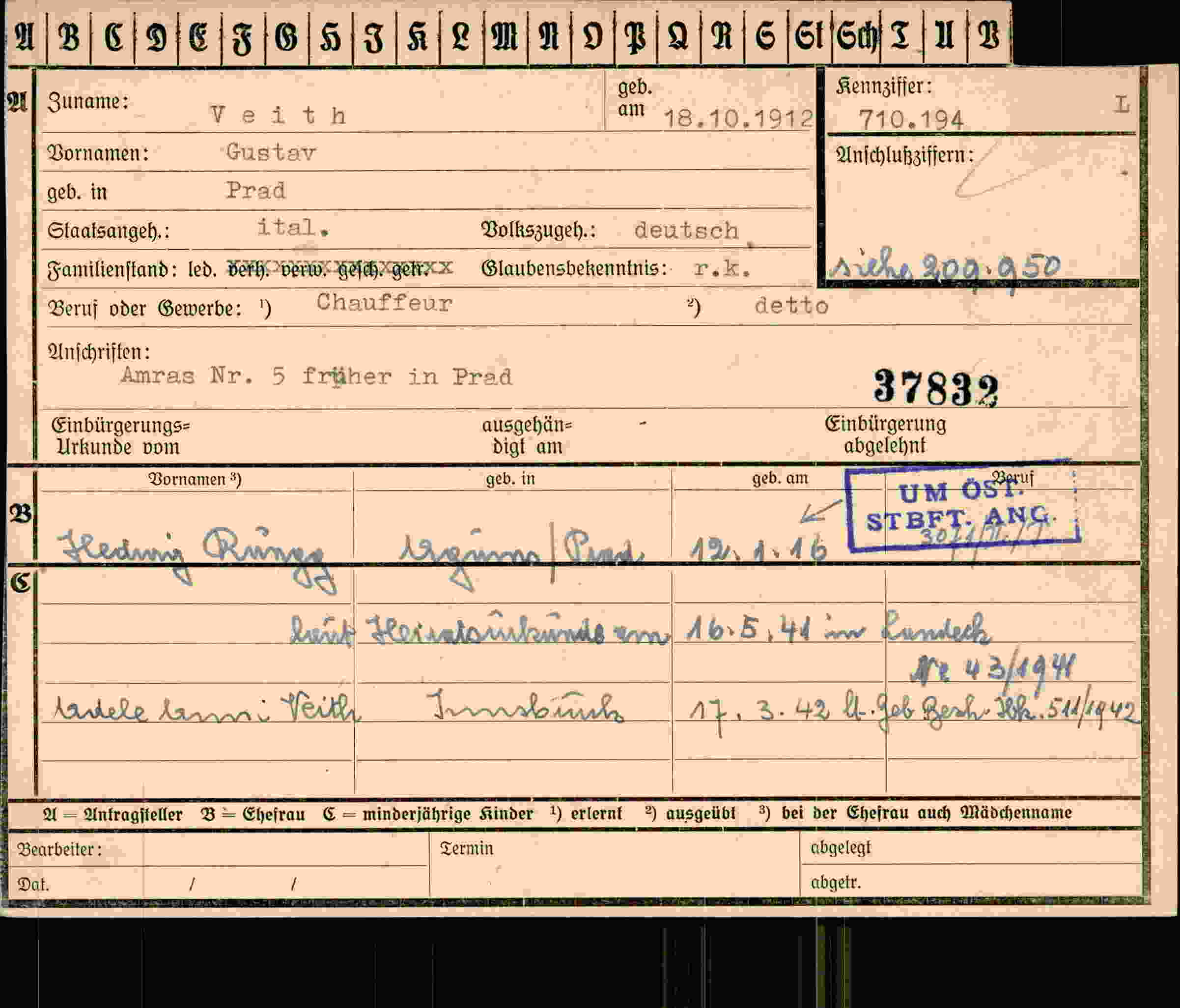 Dokument für Gustav Veith