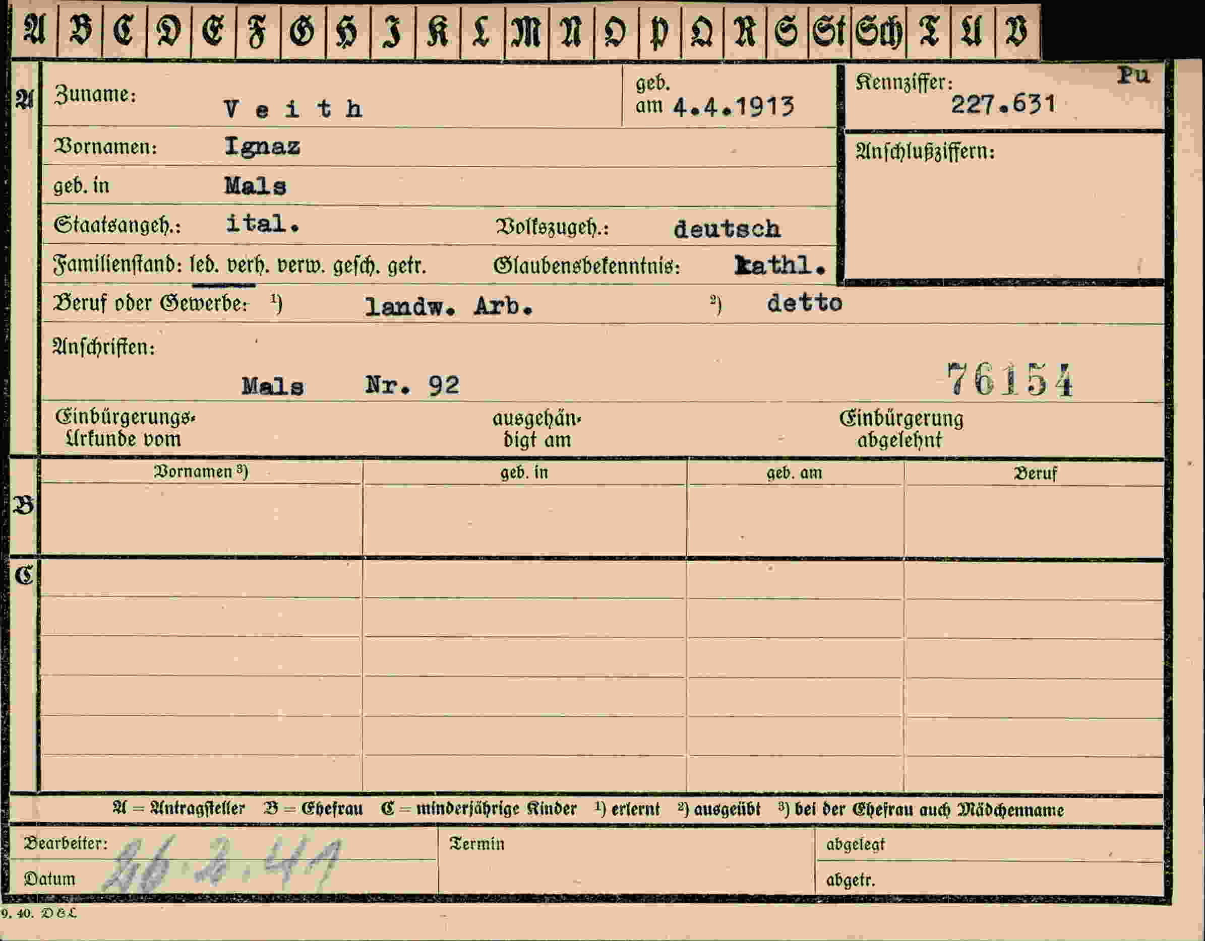 Dokument für Ignaz Veith