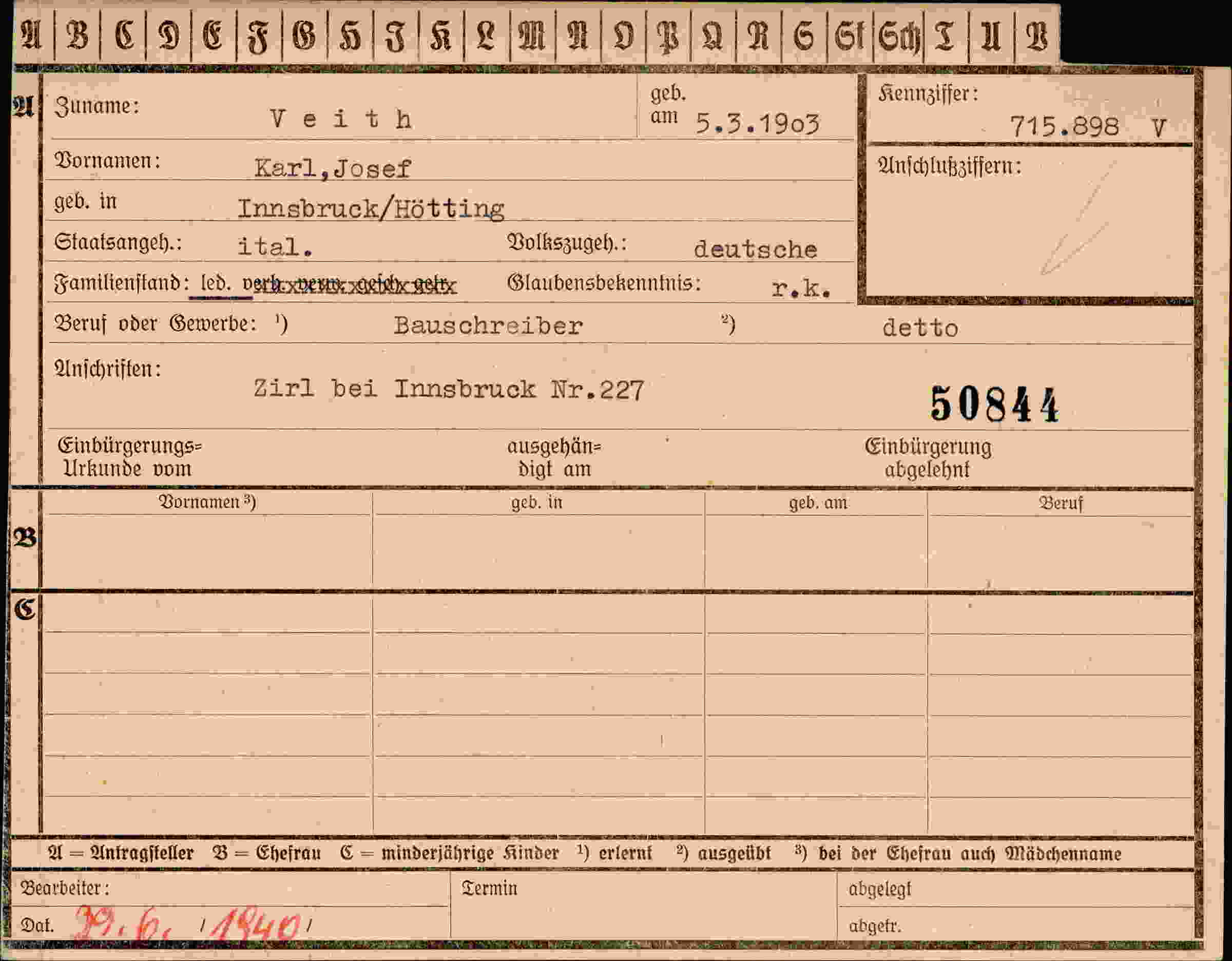 Dokument für Karl Josef Veith