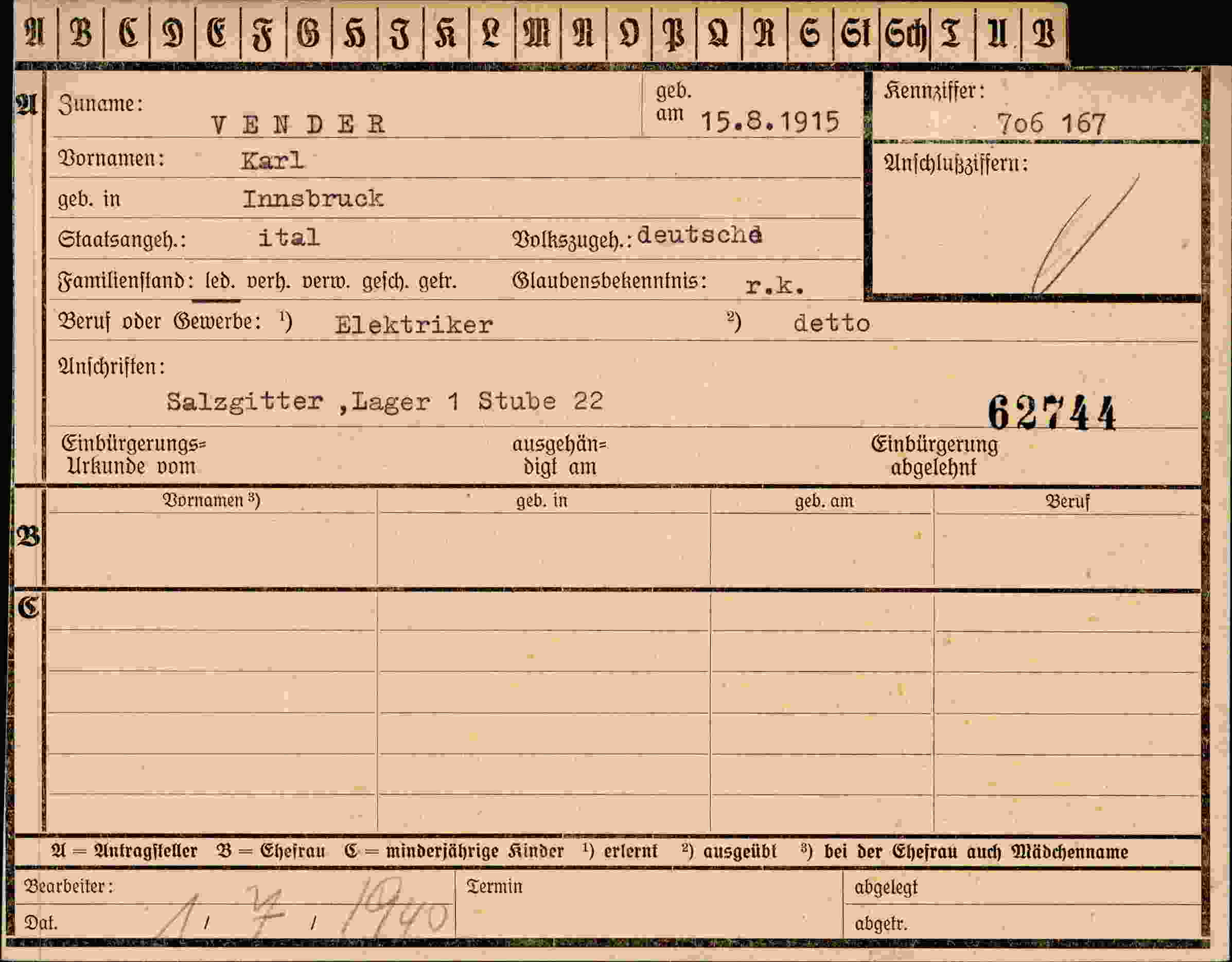 Dokument für Karl Vender