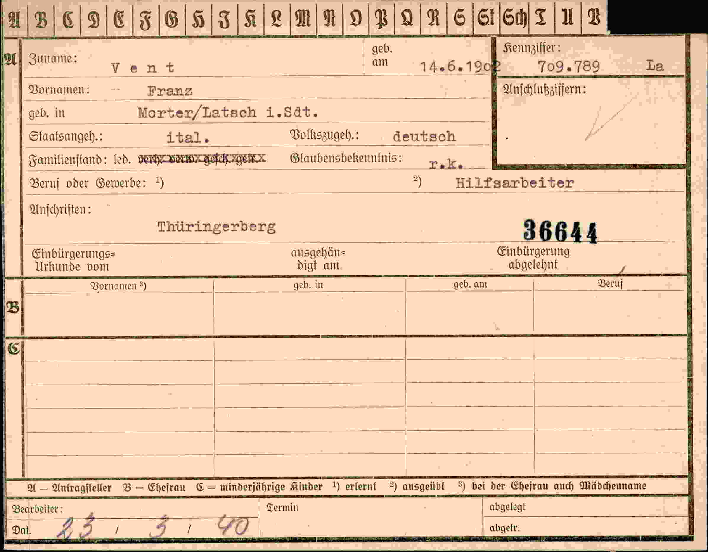 Dokument für Franz Vent