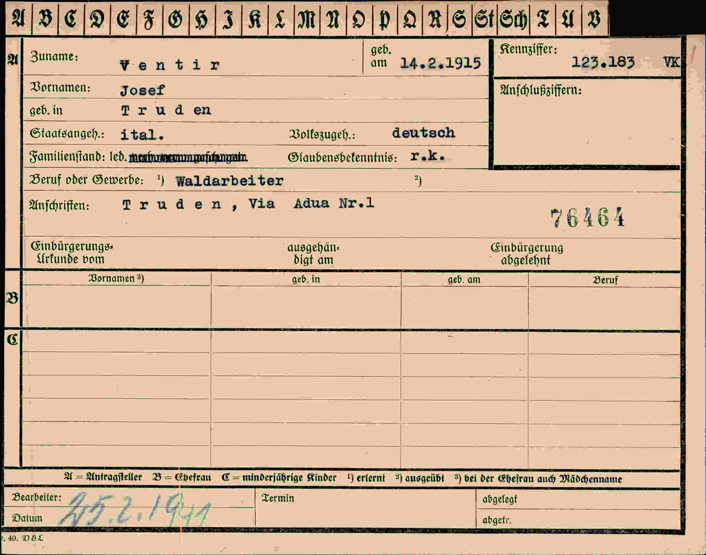 Vorderseite des Dokuments