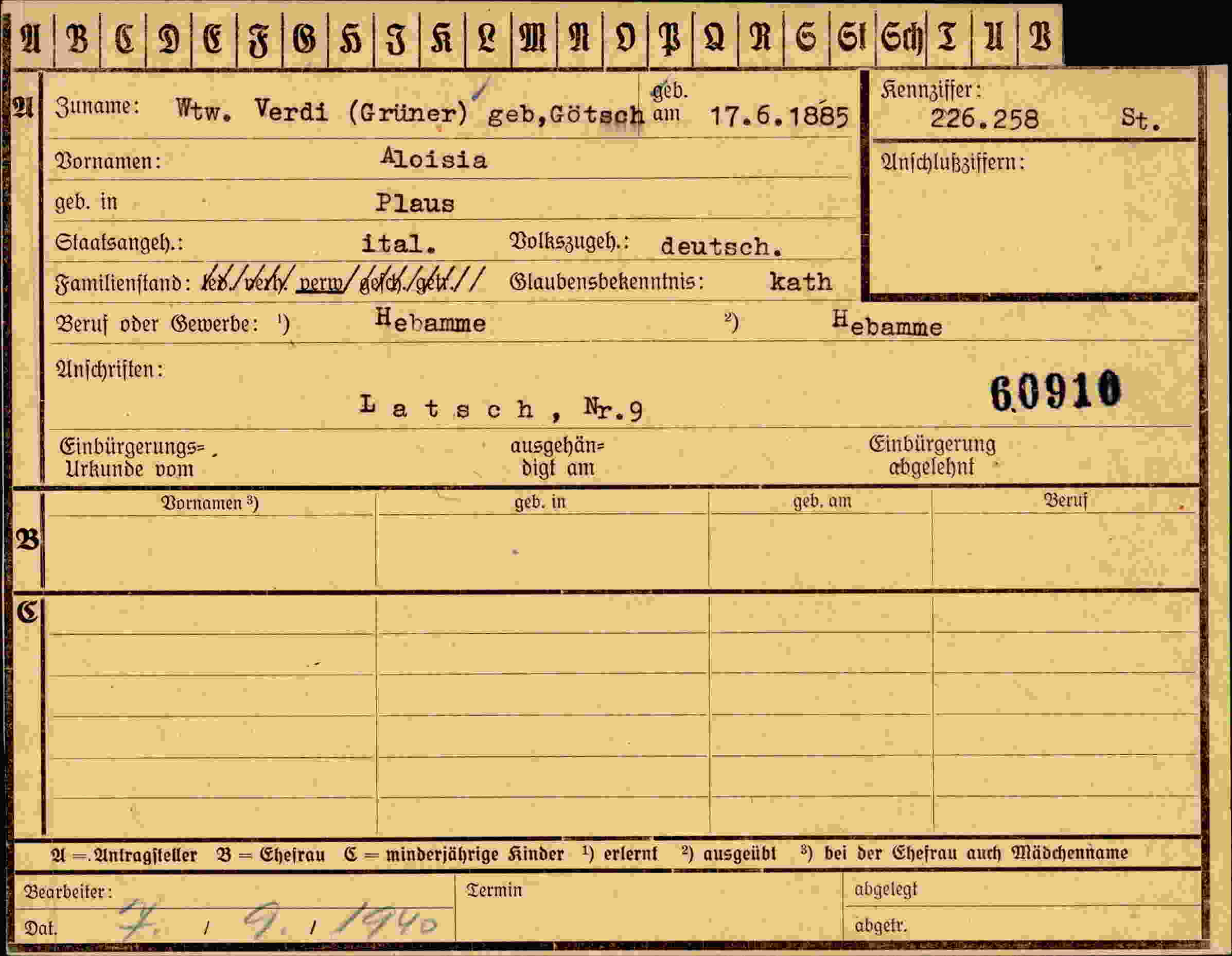 Dokument für Aloisia Grüner