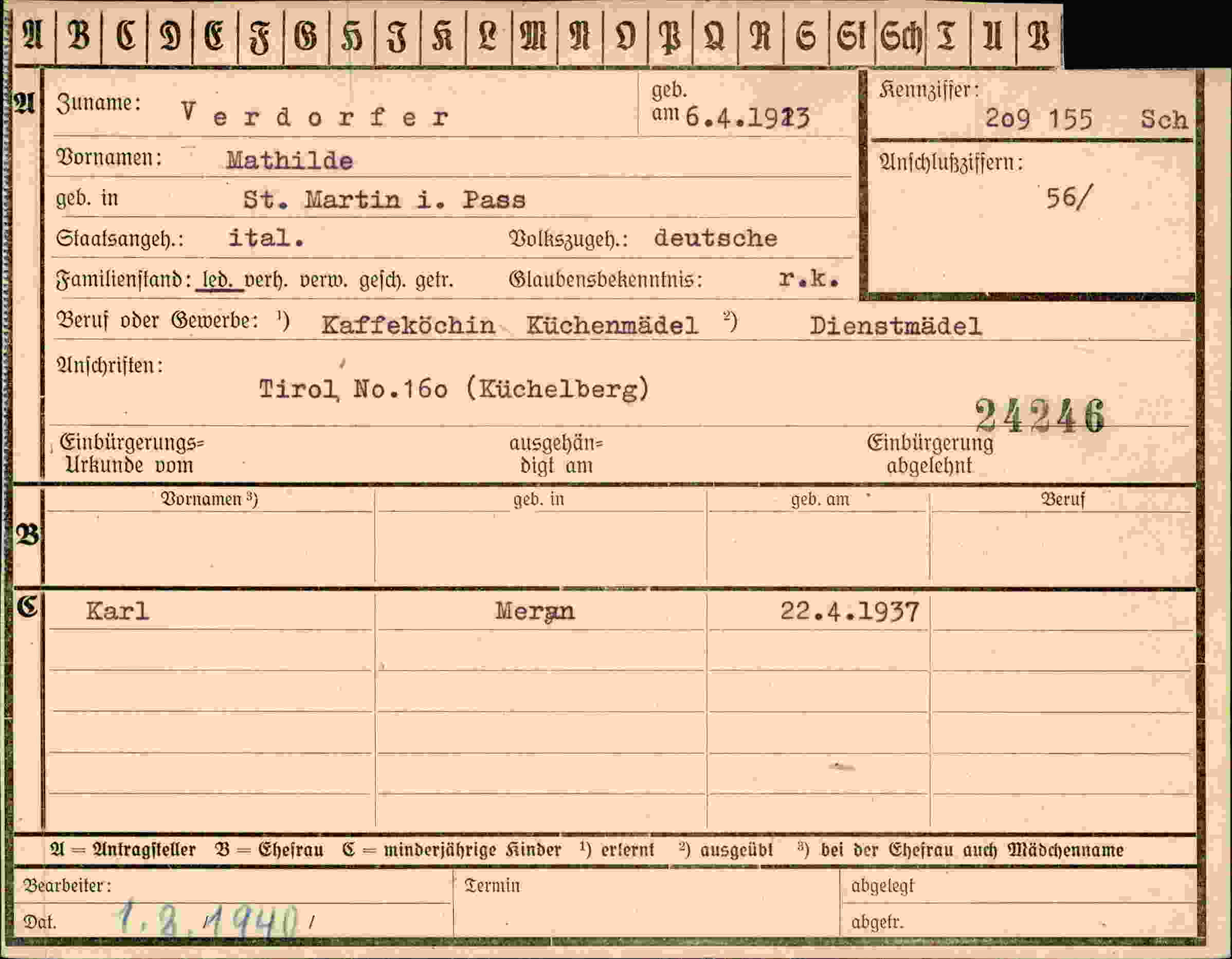 Dokument für Mathilde Verdorfer