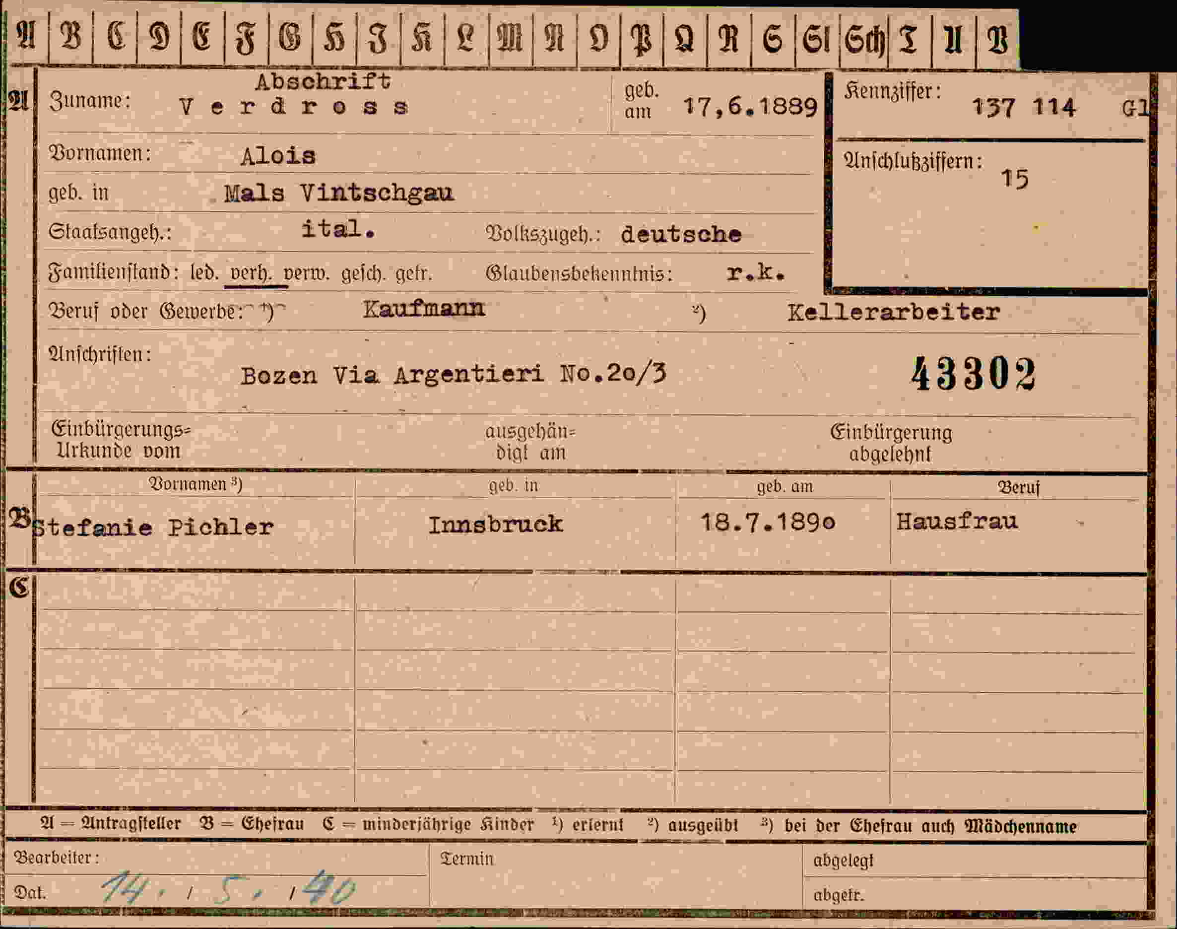 Dokument für Alois Abschrift