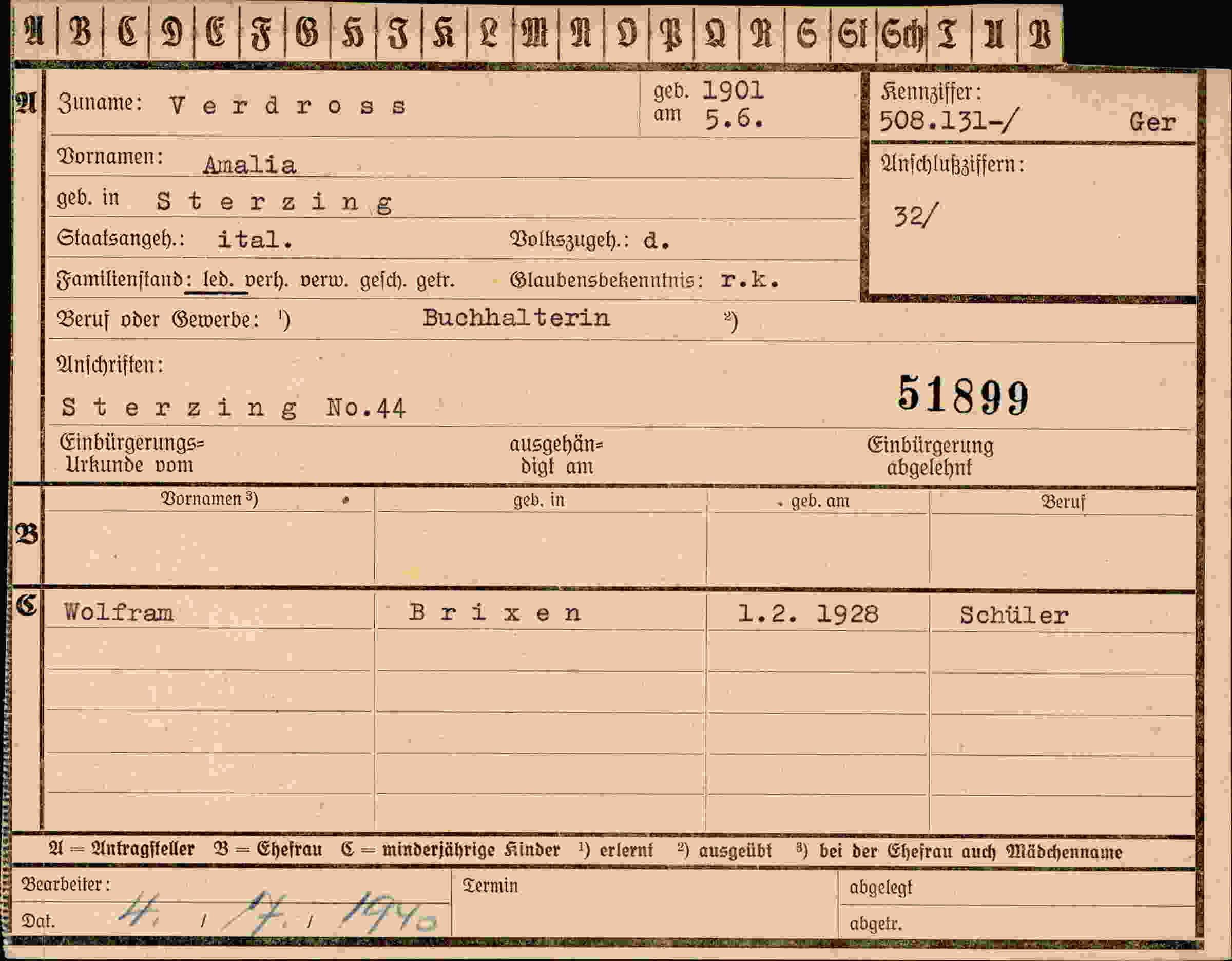 Dokument für Amalia Verdross
