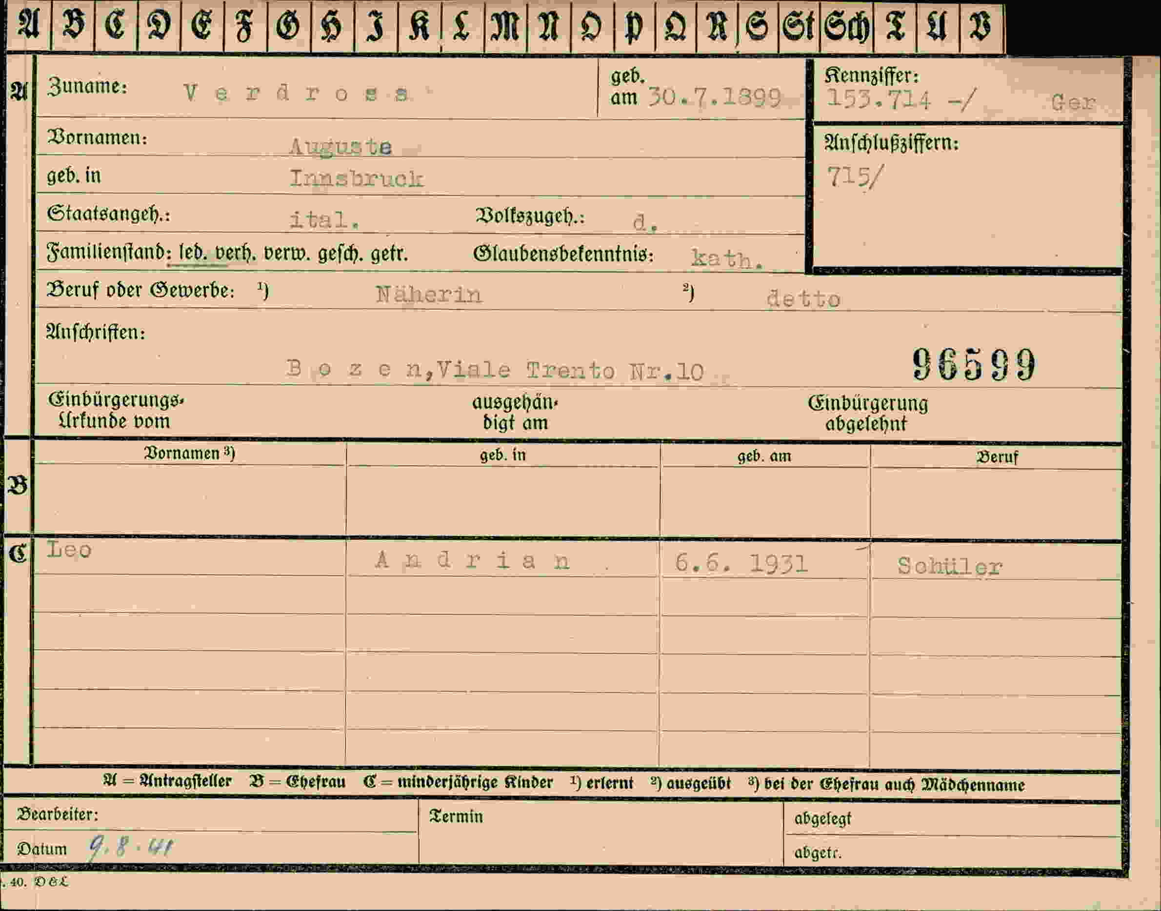 Dokument für Auguste Verdross