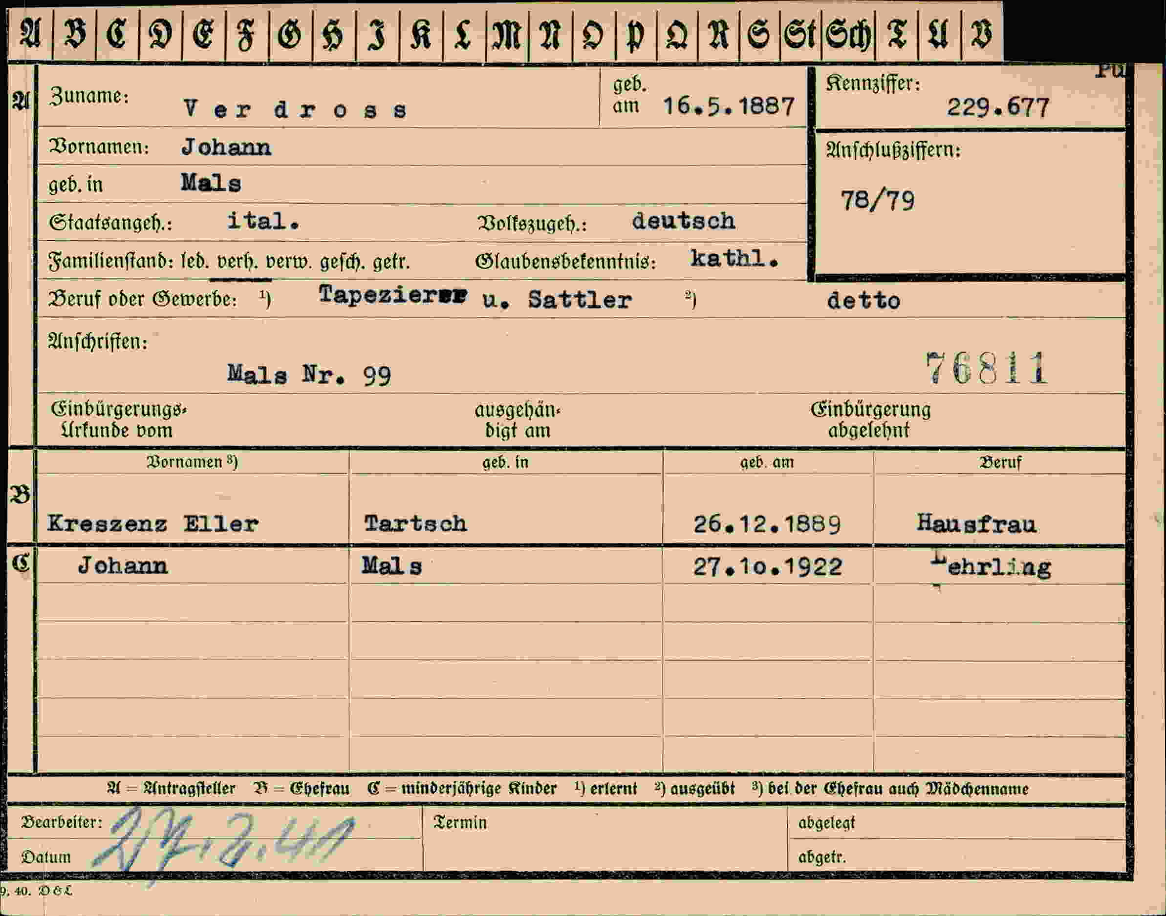 Dokument für Johann Verdross
