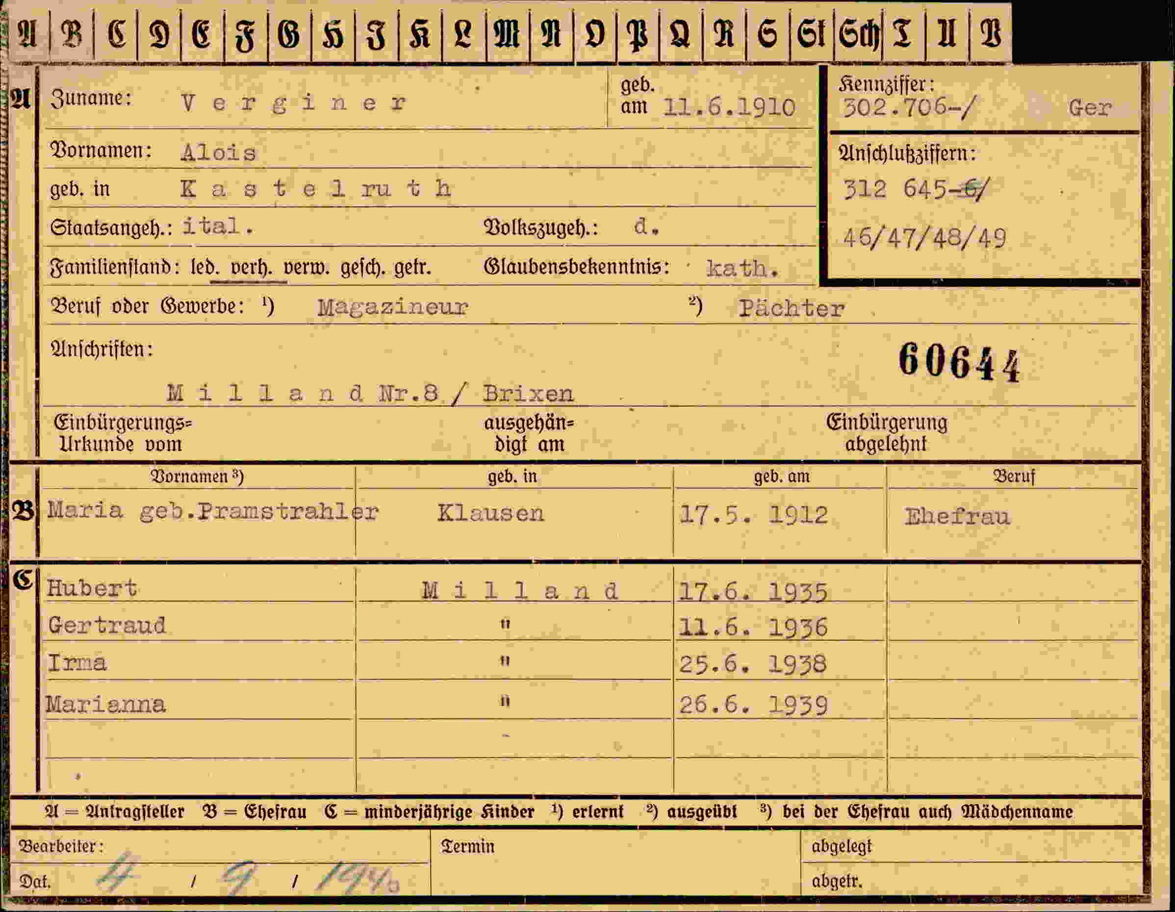 Dokument für Alois Verginer