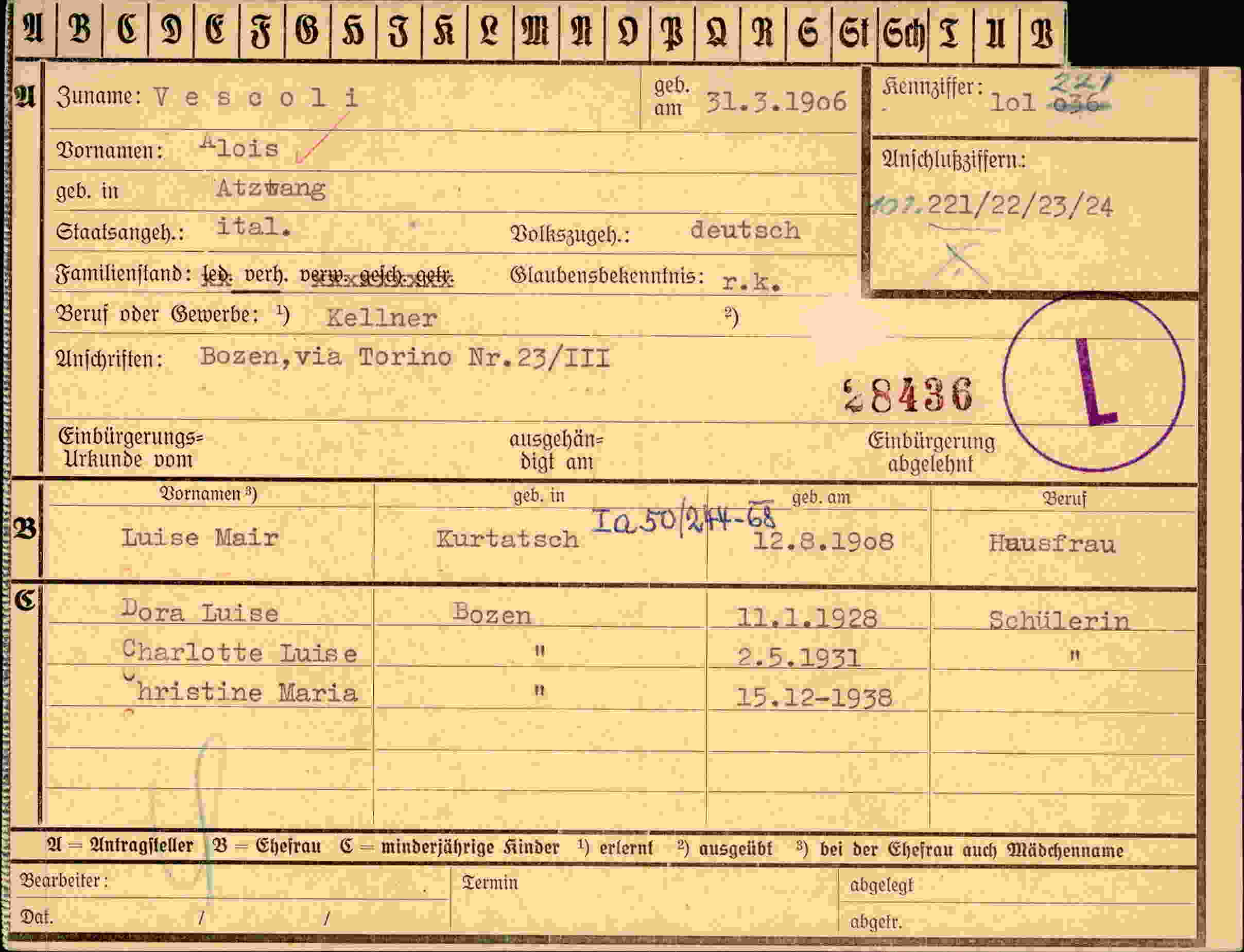 Dokument für Alois Vescoli