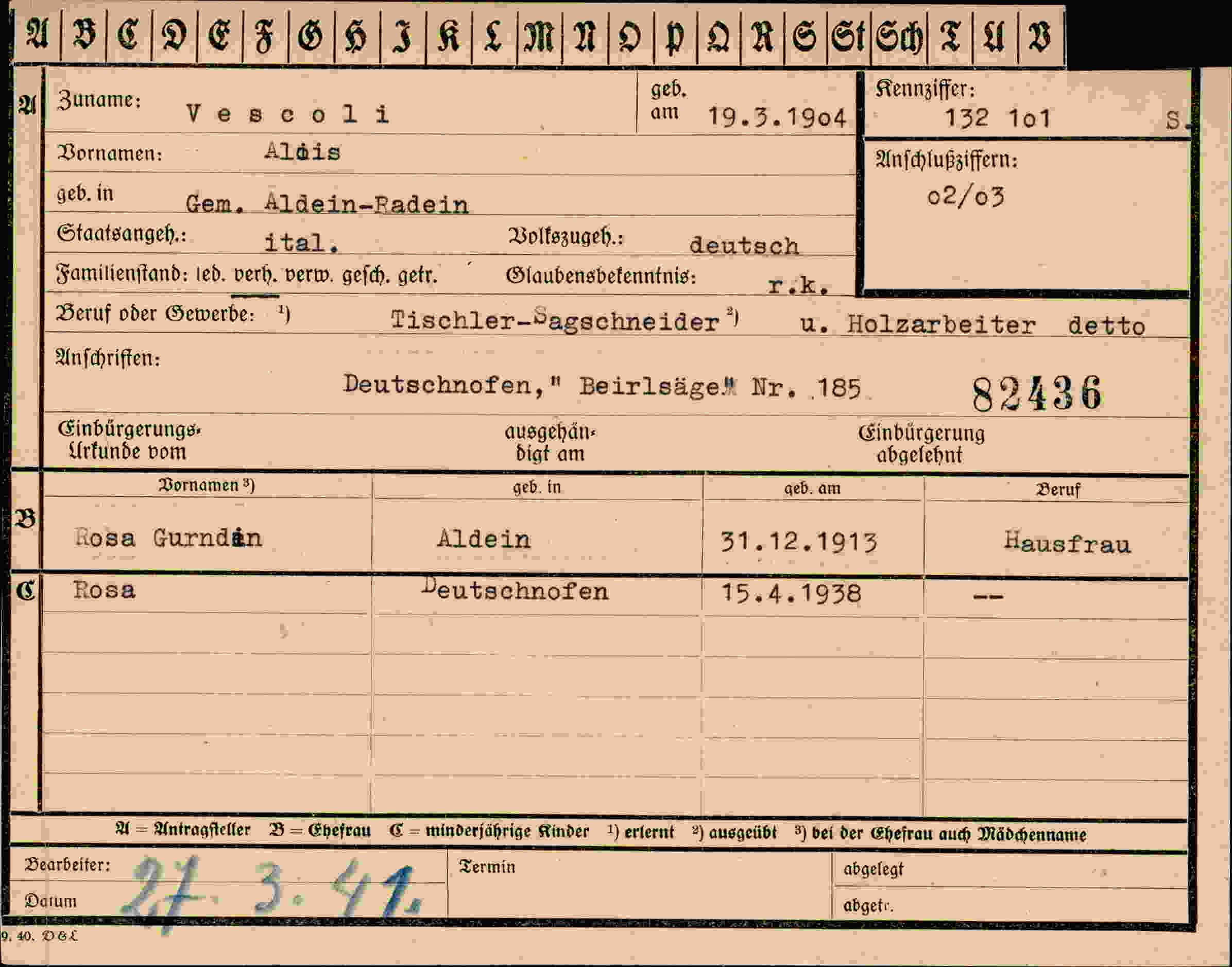 Dokument für Alöis Vescoli