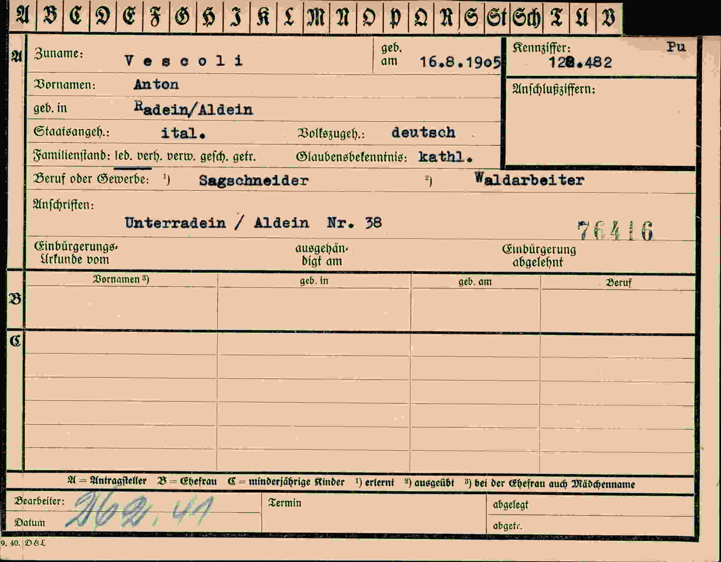 Dokument für Anton Vescoli