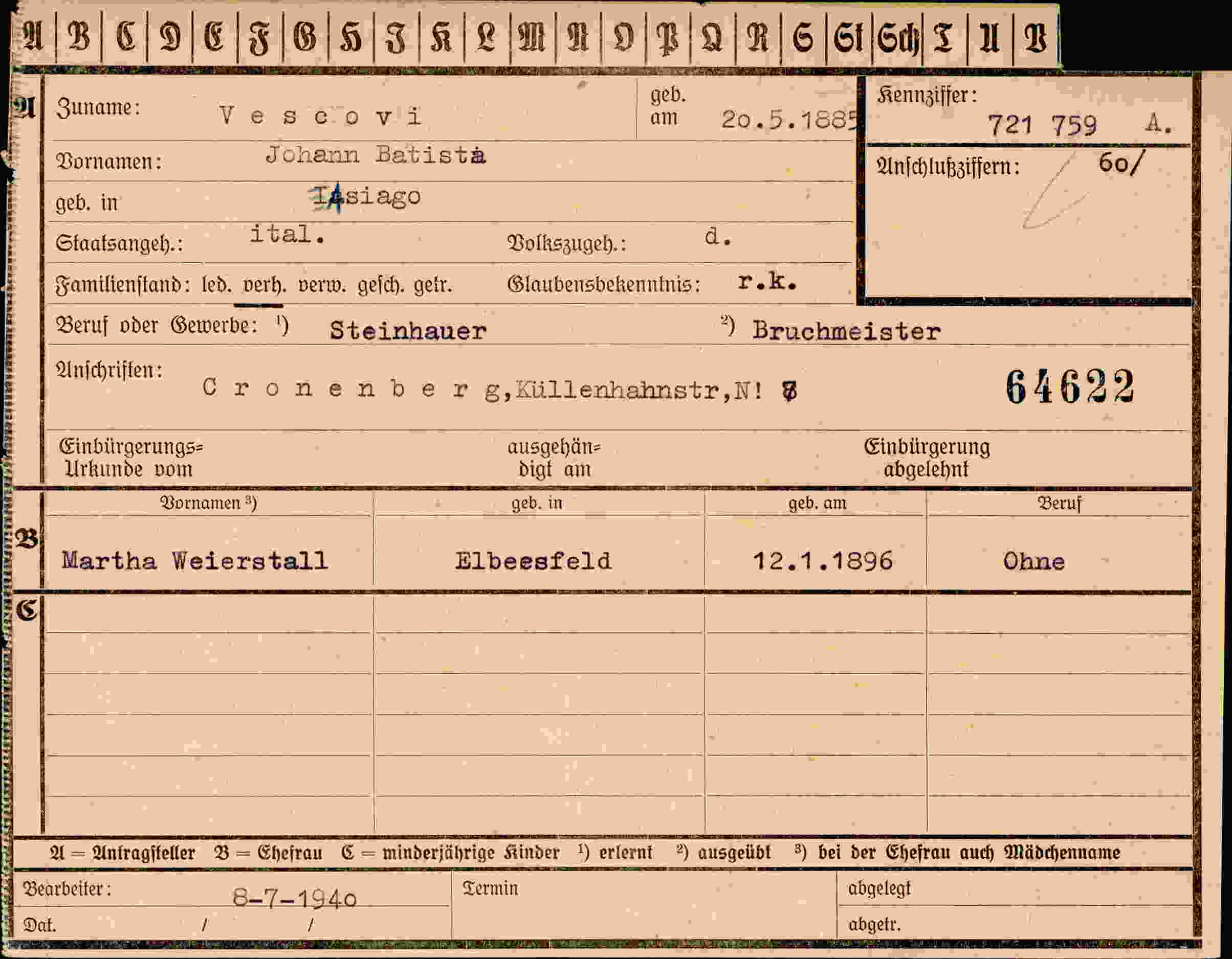 Dokument für Johann Vescovi