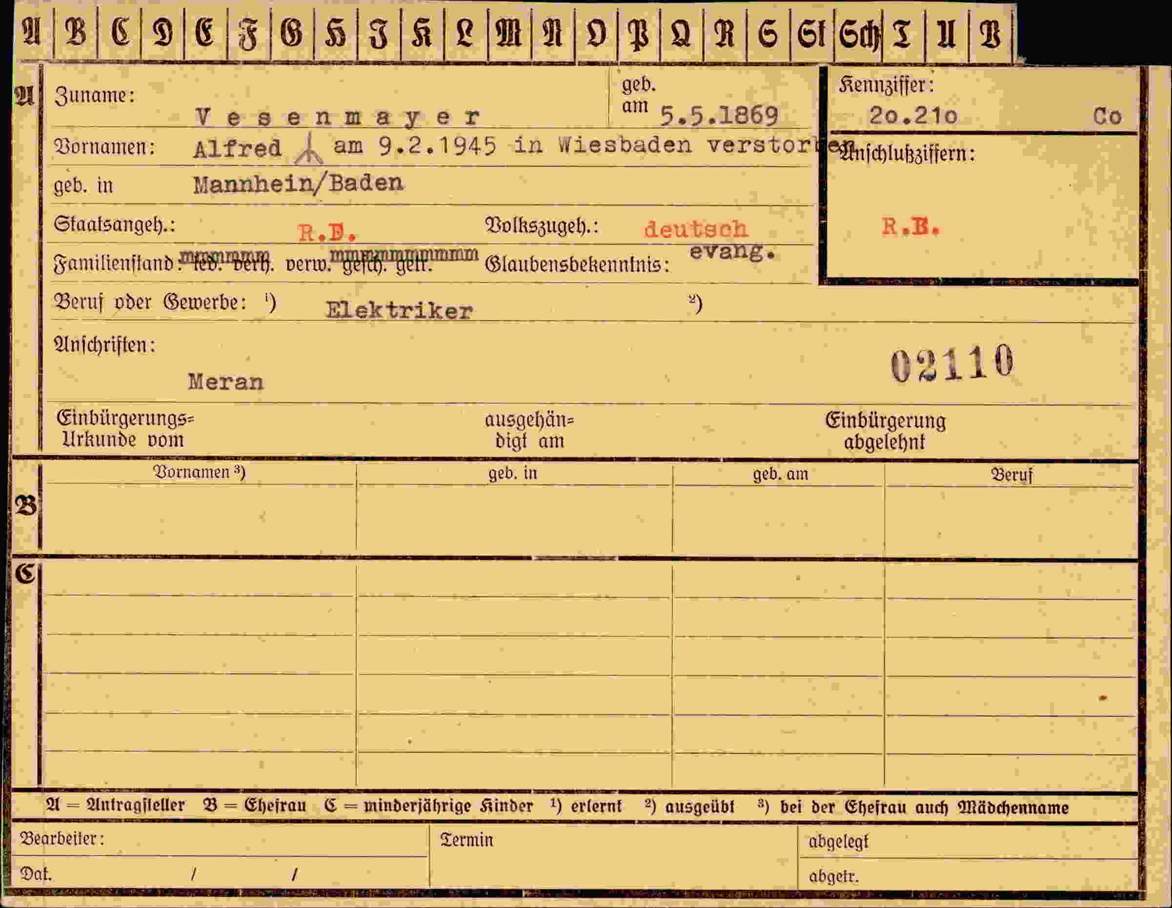 Dokument für Alfred Vesenmayer