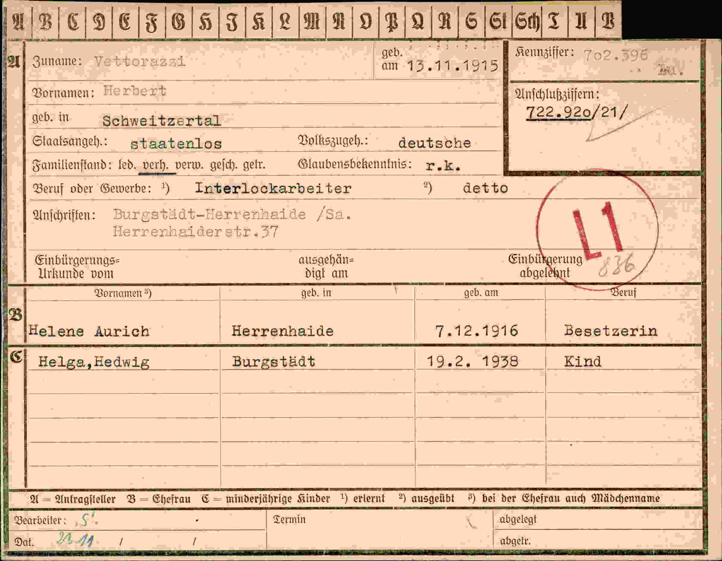 Dokument für Herbert Vettorazzi