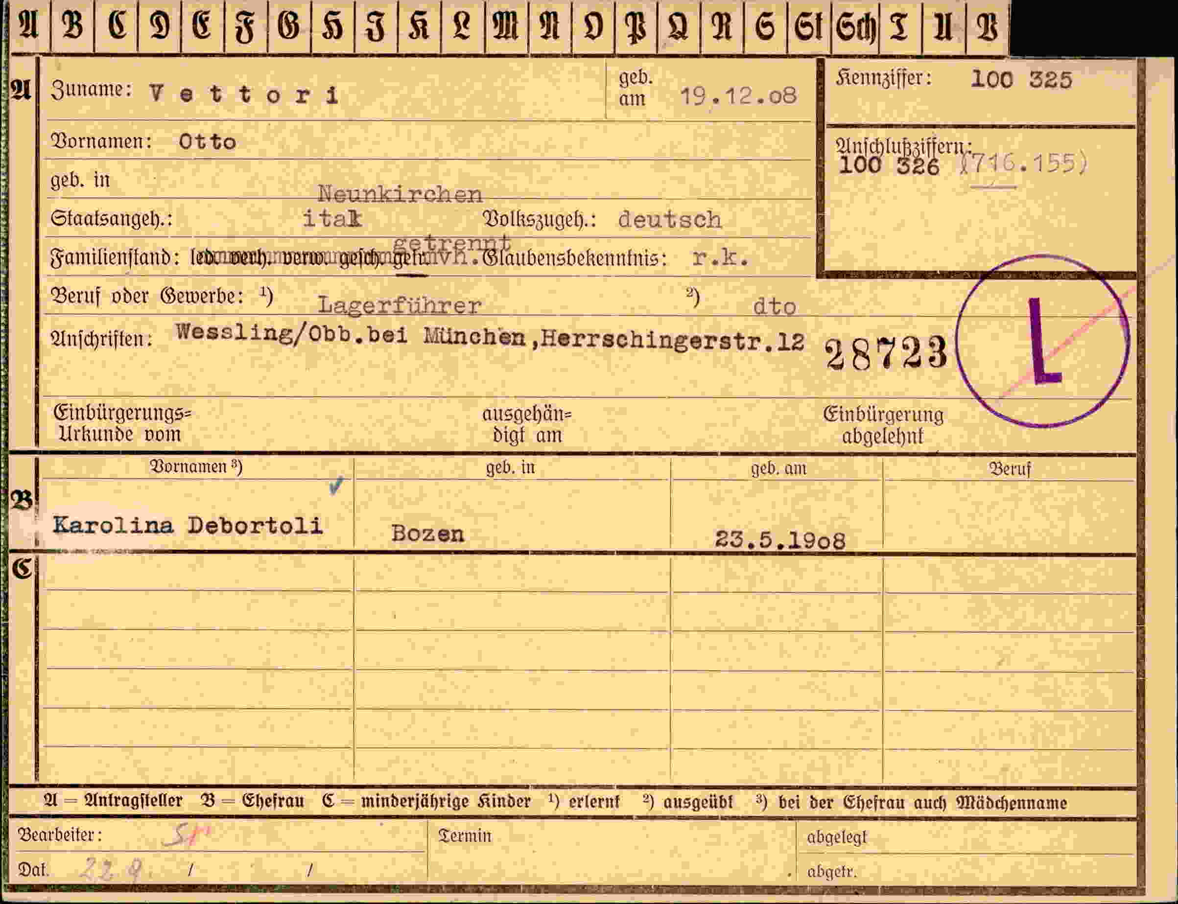 Dokument für Otto Vettori
