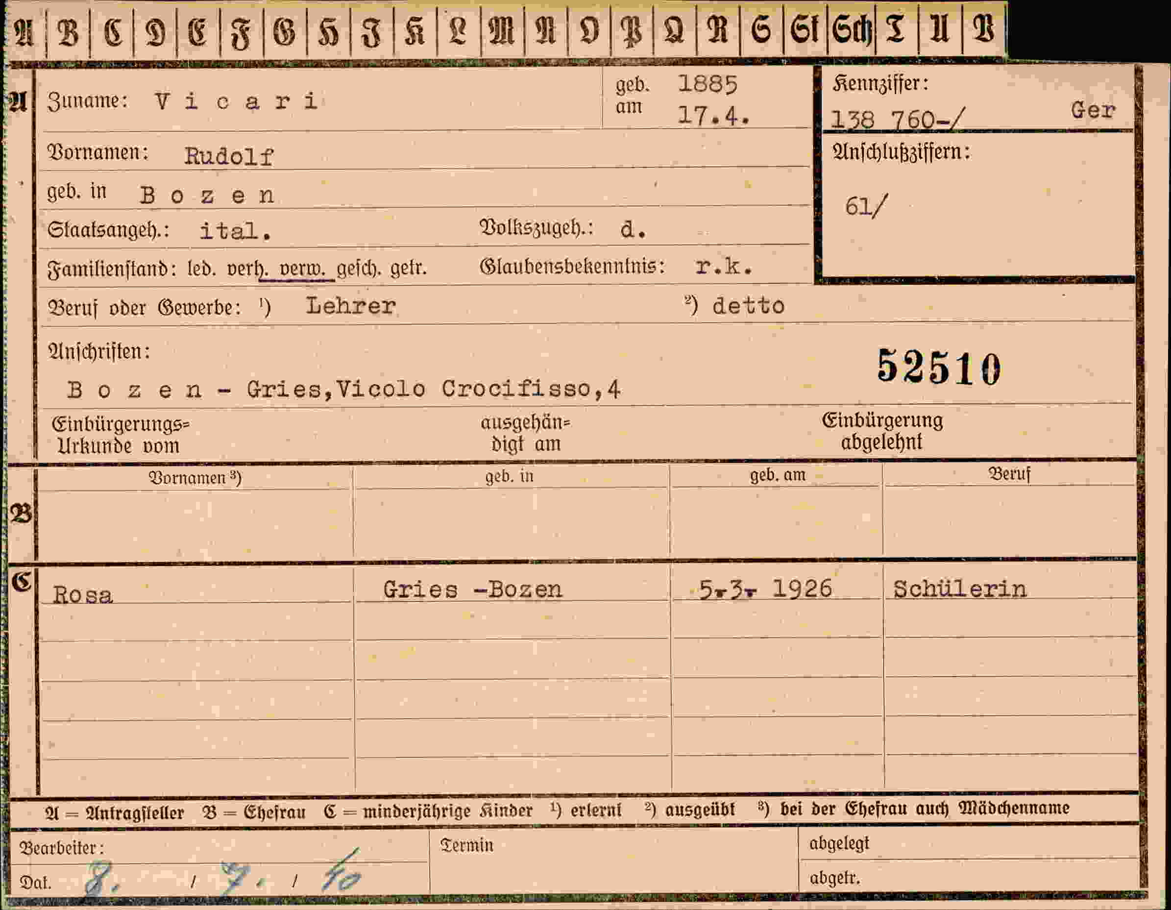 Dokument für Rudolf Vicari