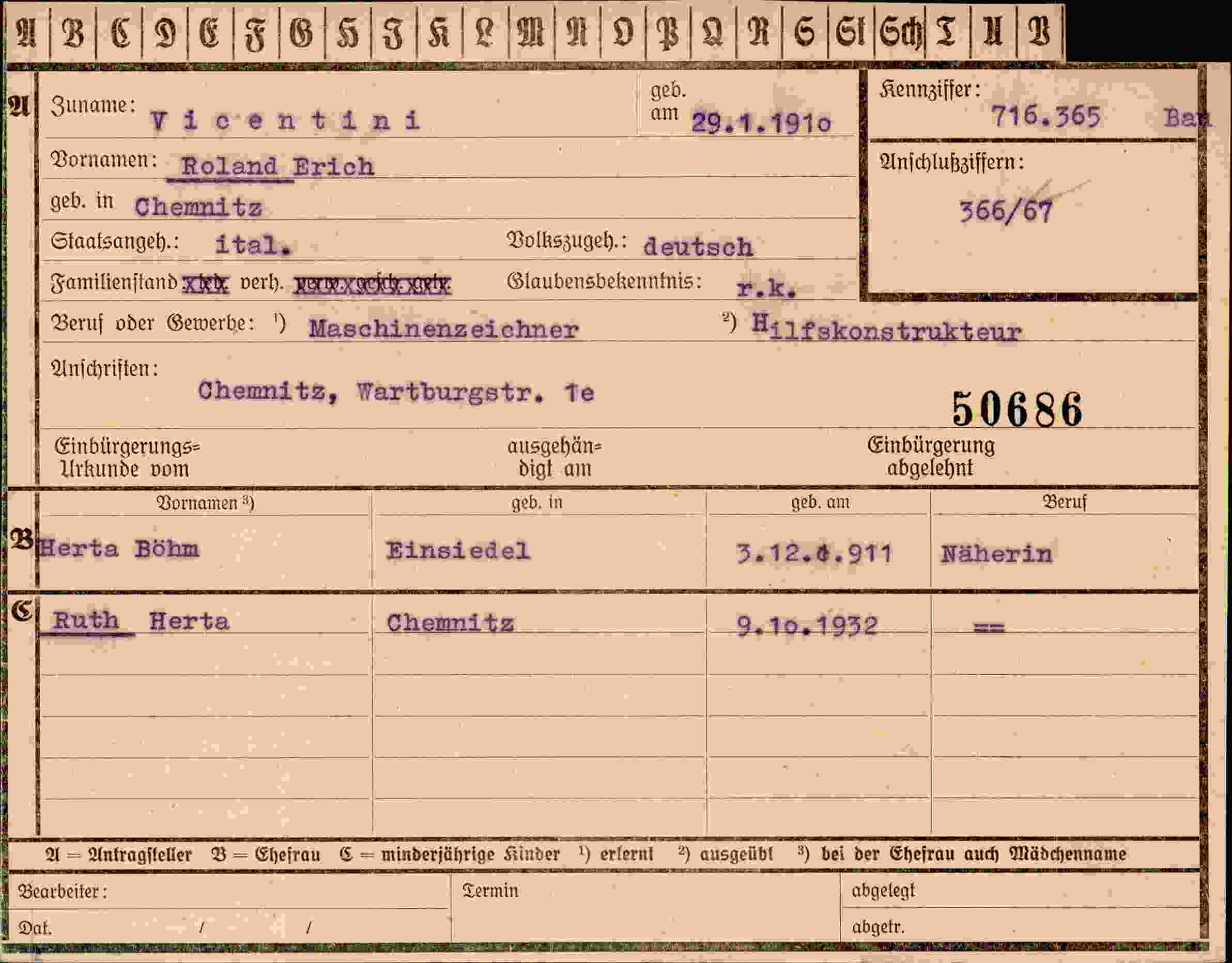 Dokument für Erich Vicentin i