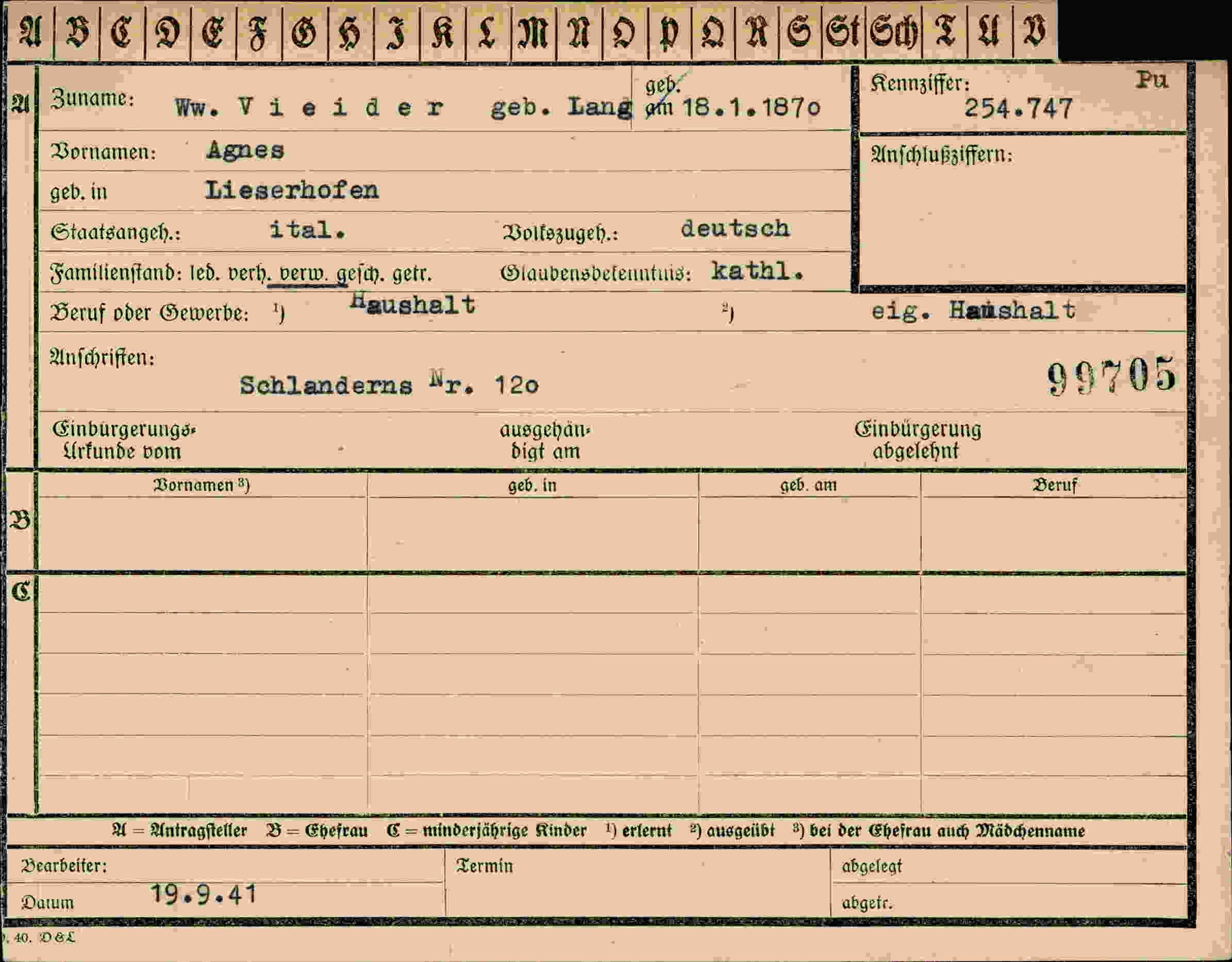 Vorderseite des Dokuments