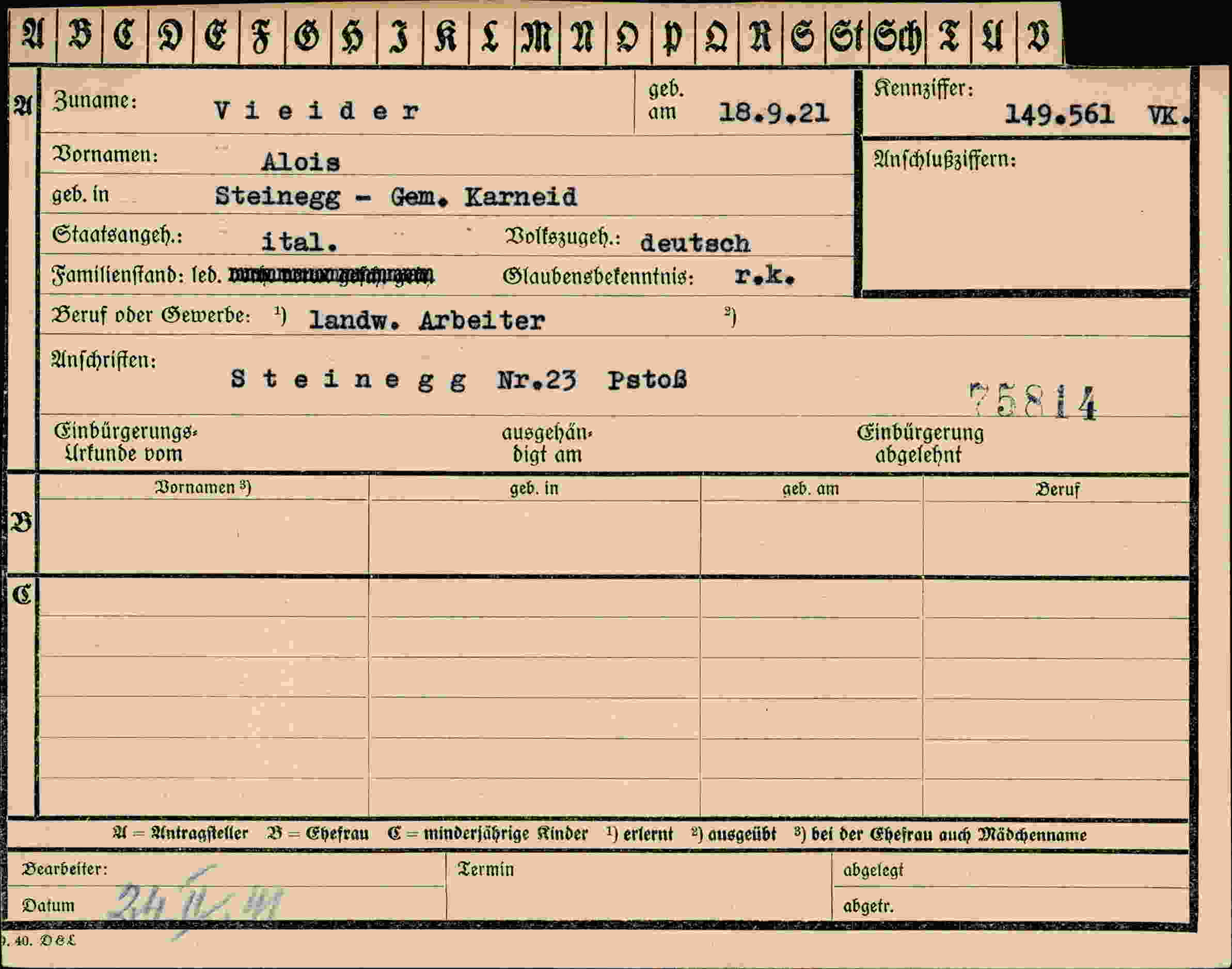 Dokument für Alois Vieider