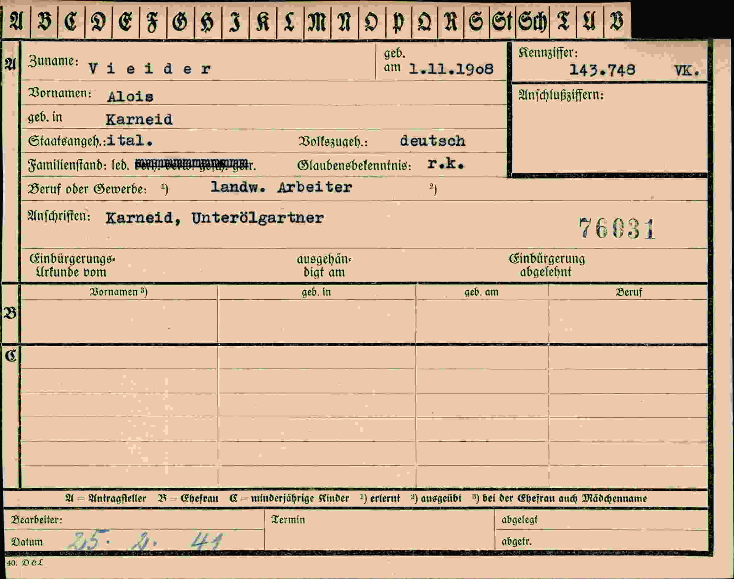 Vorderseite des Dokuments