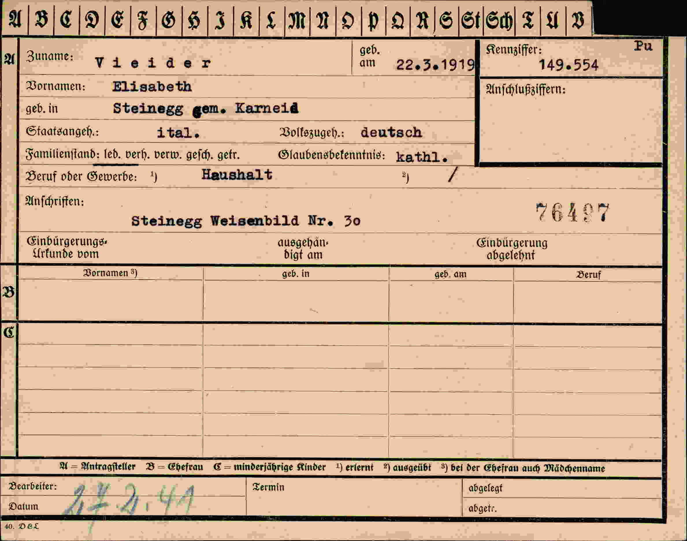 Vorderseite des Dokuments