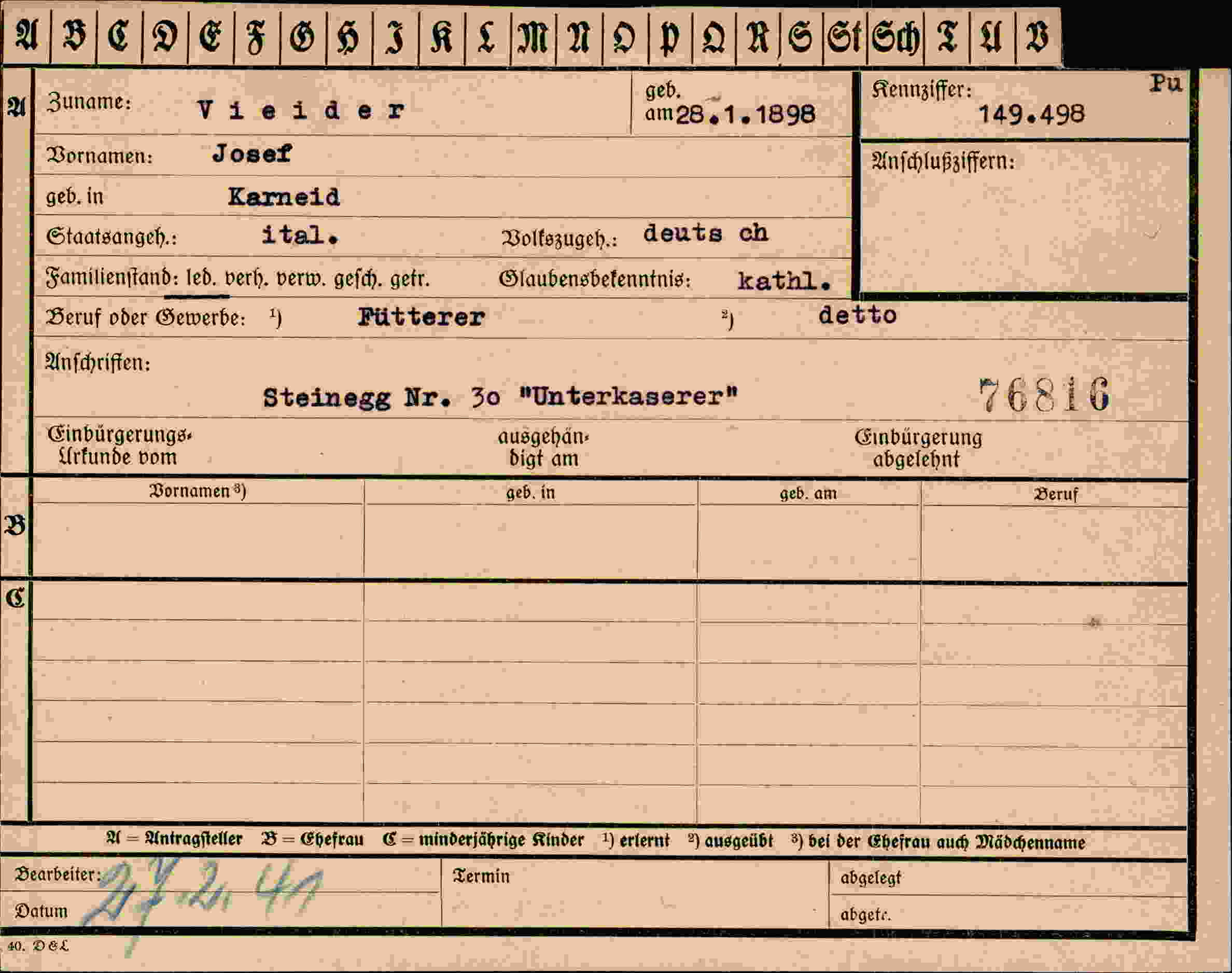 Vorderseite des Dokuments