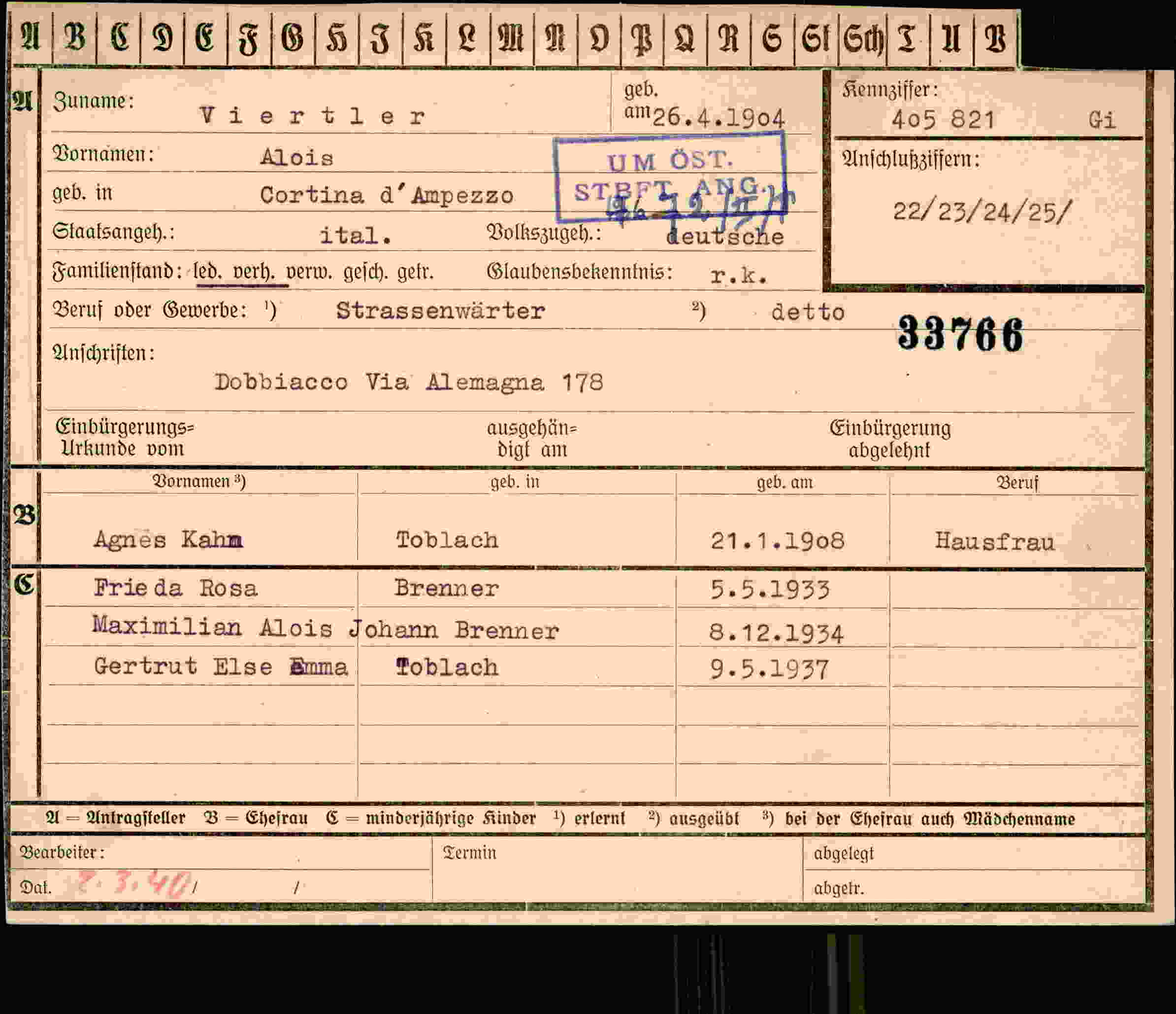 Dokument für Alois Viertler