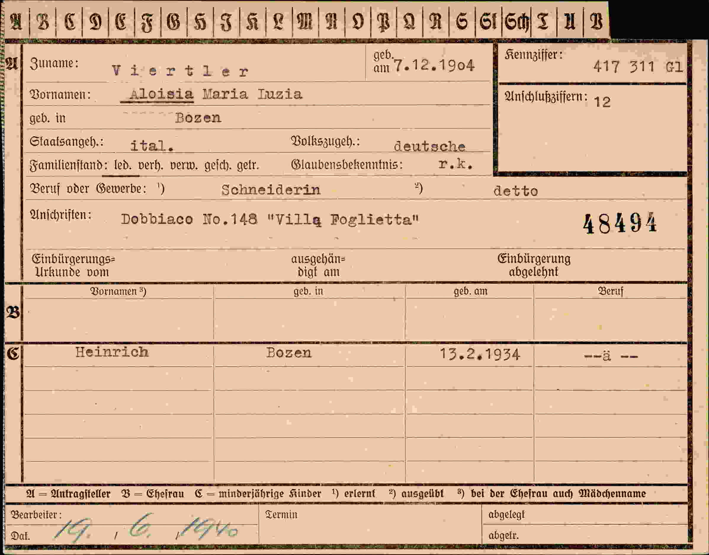 Dokument für Aloisia Maria Luzia Viertler
