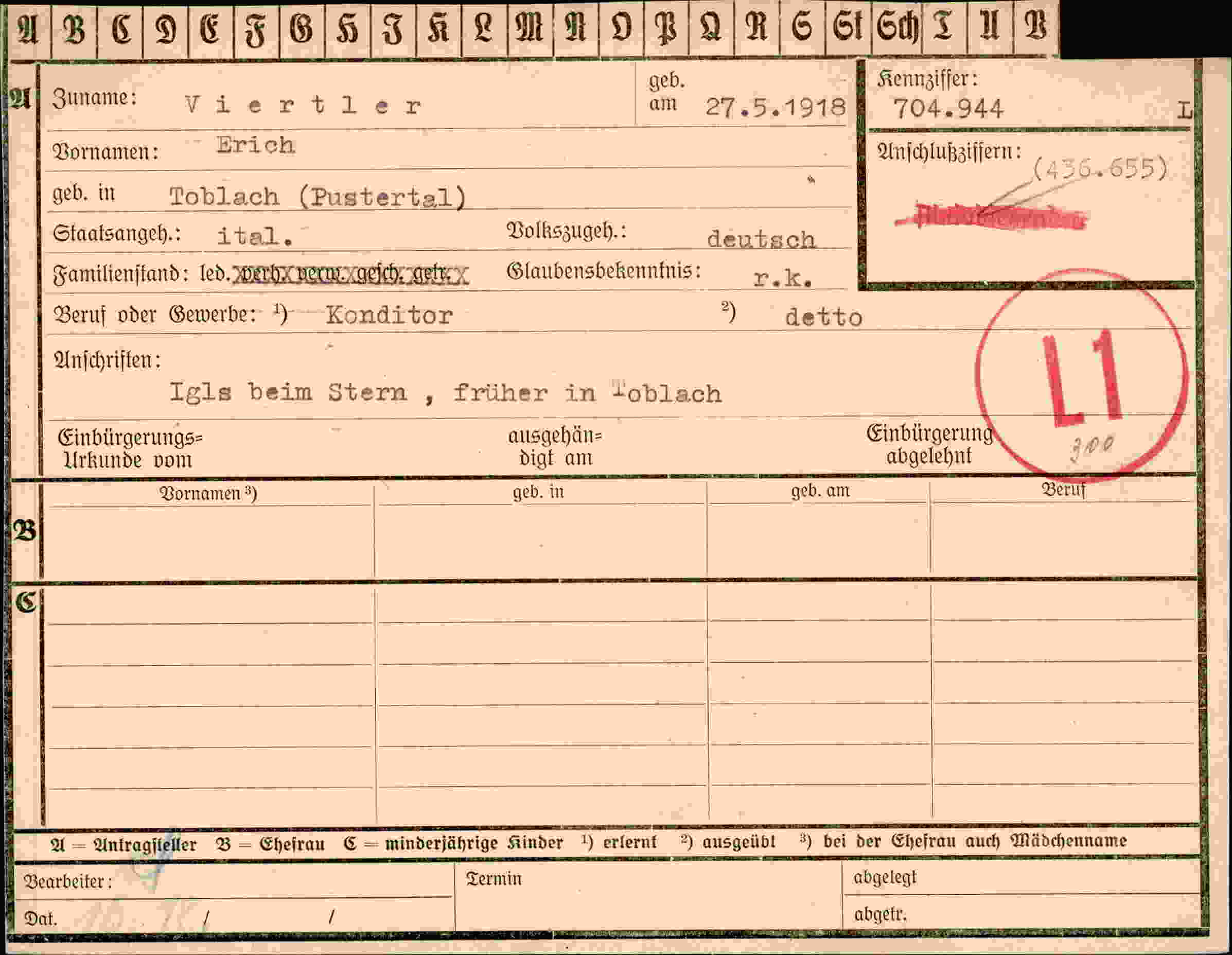 Dokument für Erich Viertler