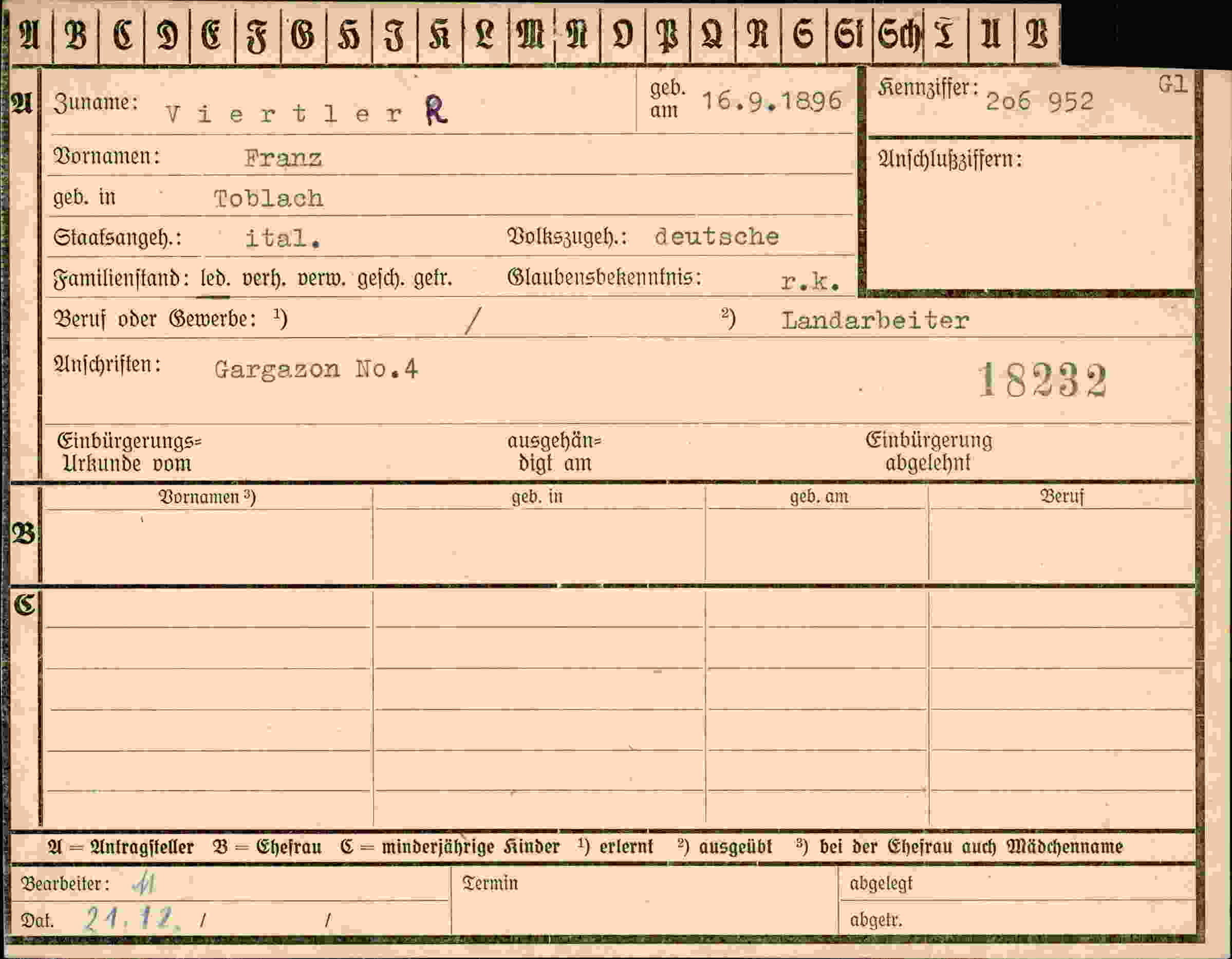 Dokument für Franz Viertler