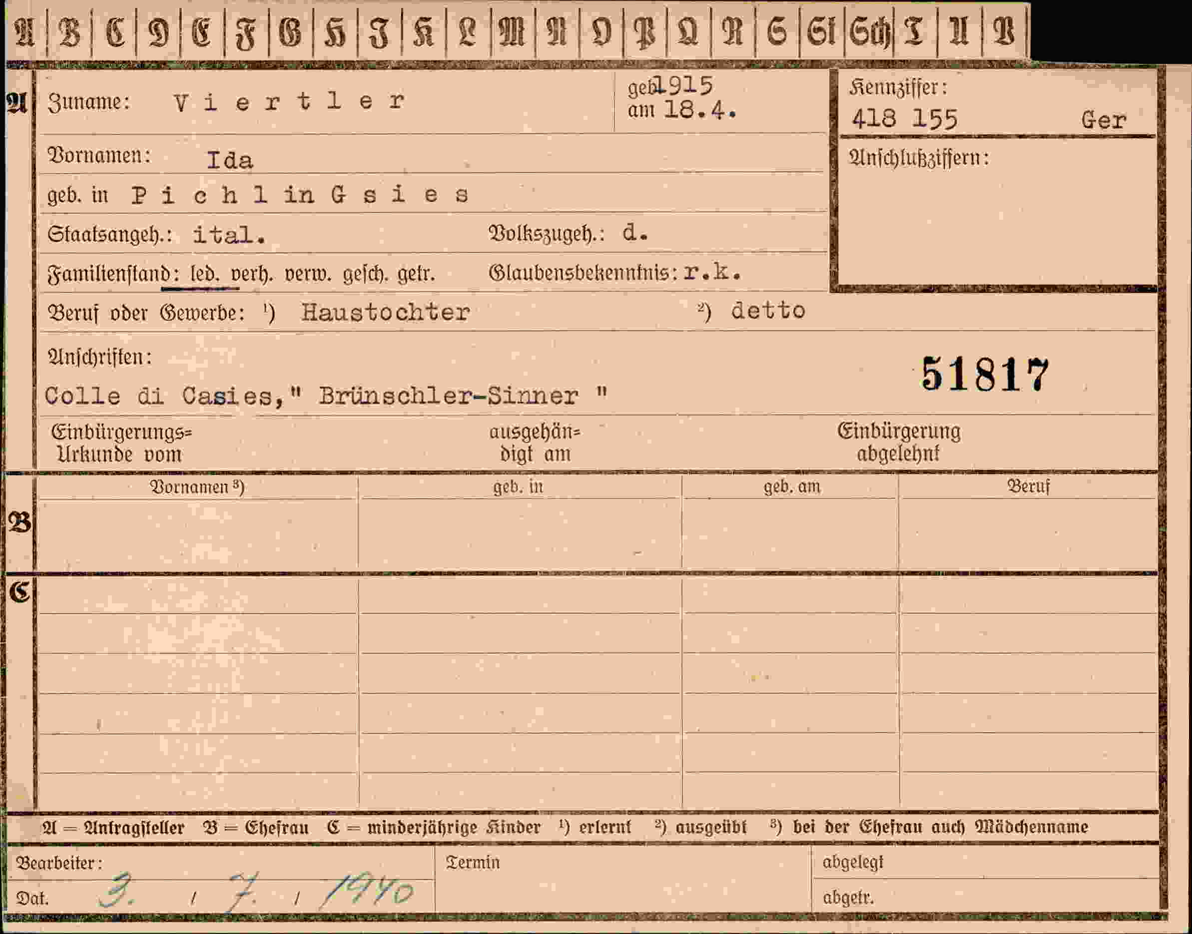 Vorderseite des Dokuments