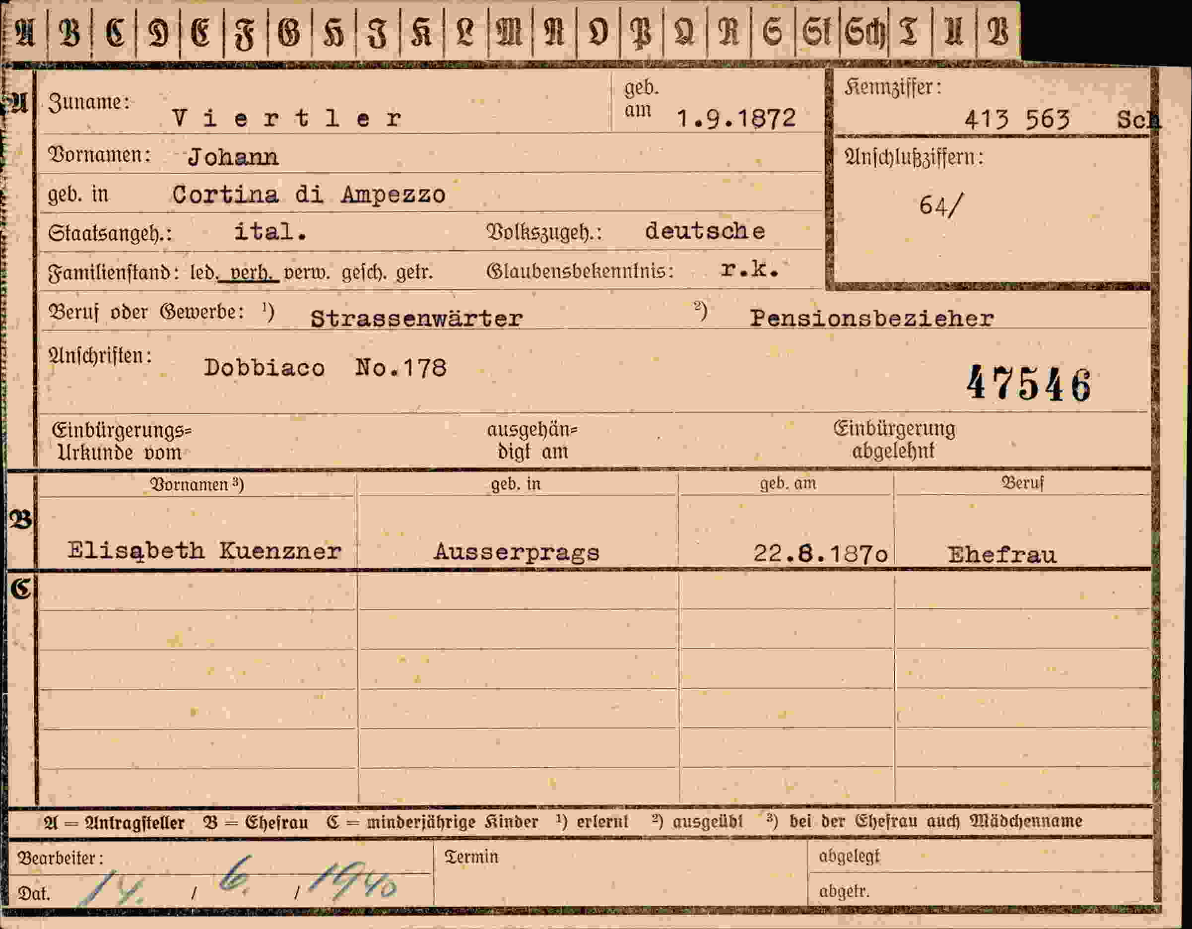 Dokument für Johann Viertler