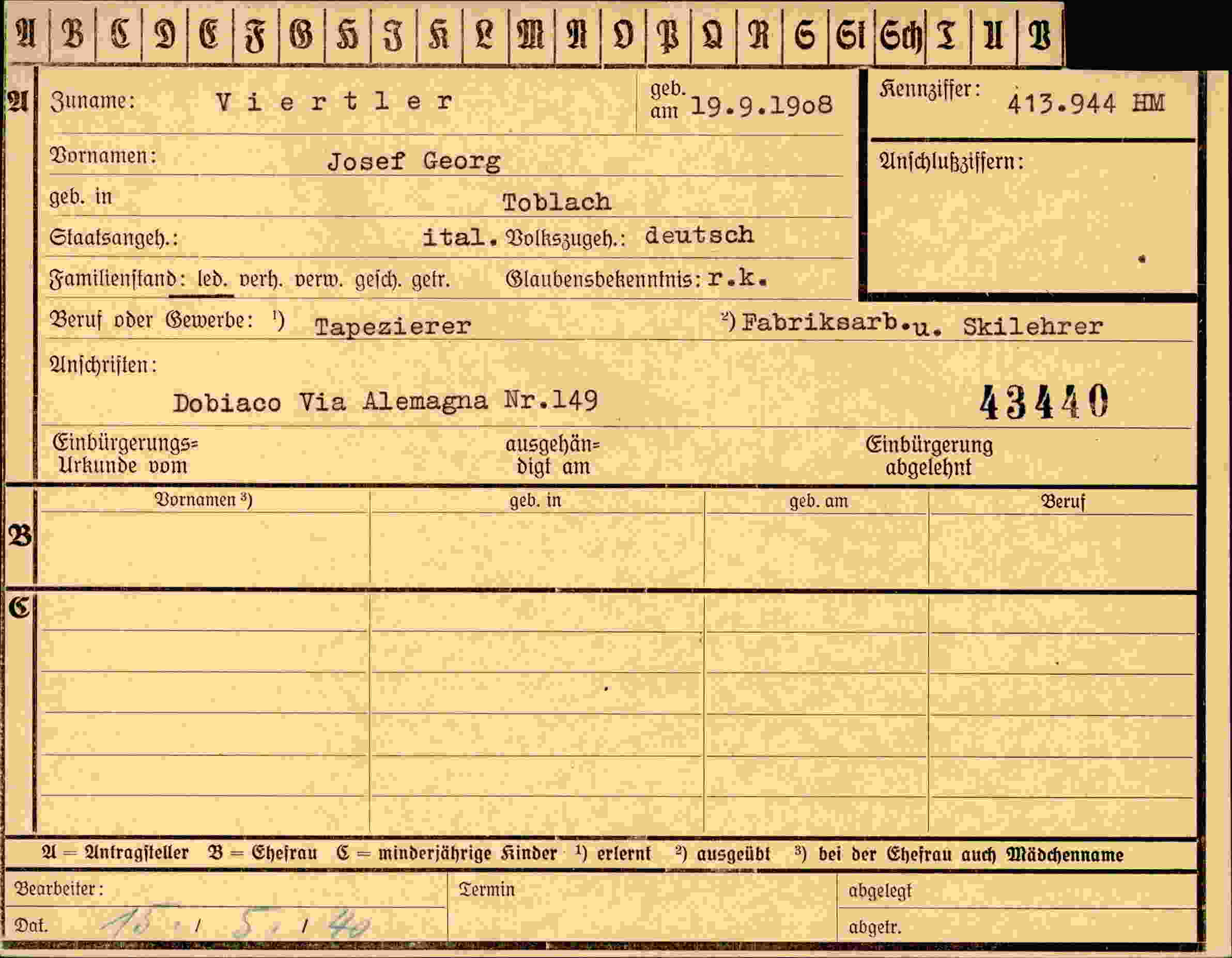 Dokument für Josef Georg Viertler