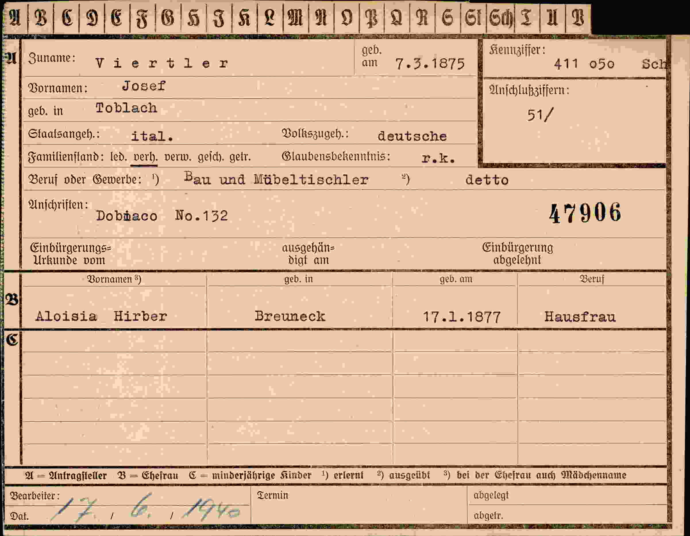 Dokument für Josef Viertler
