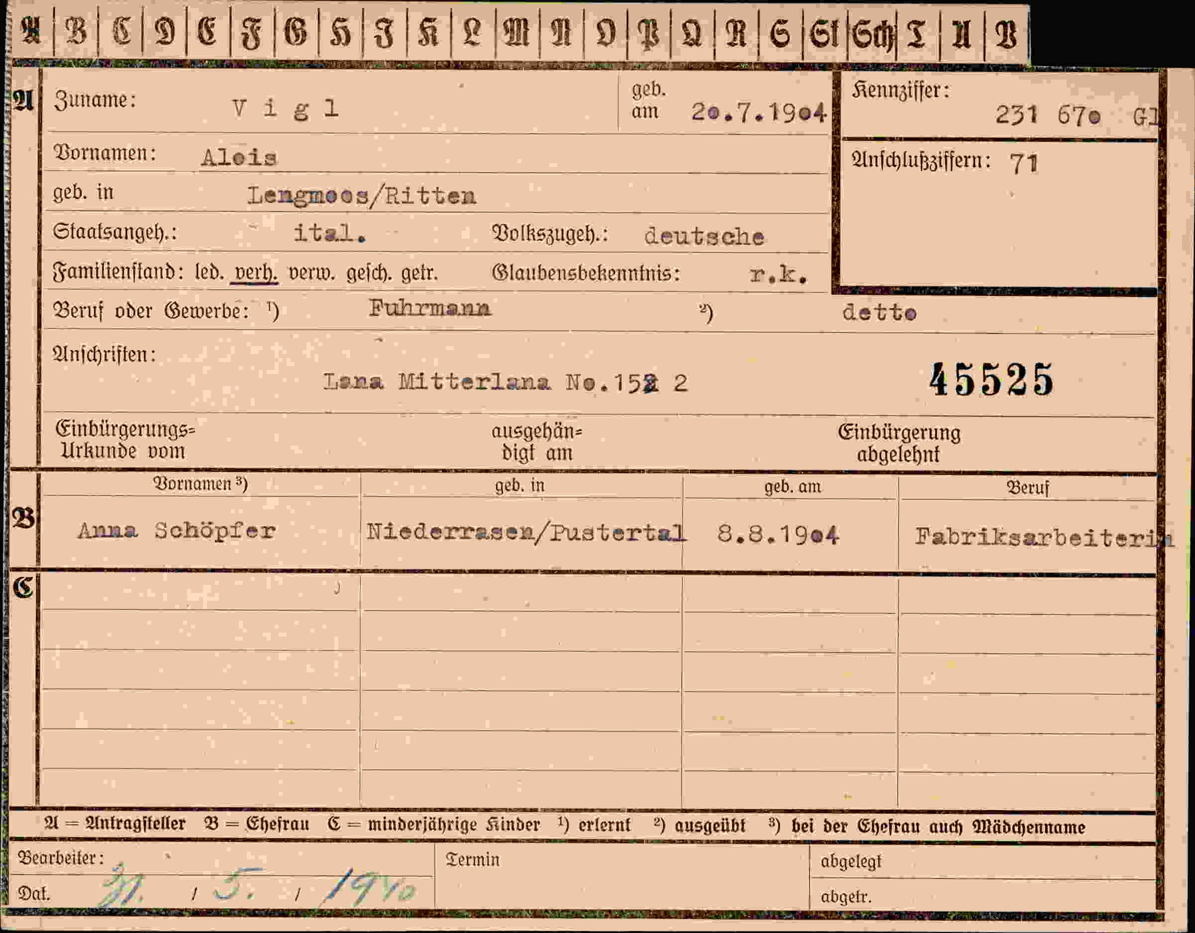 Dokument für Alois Vigl