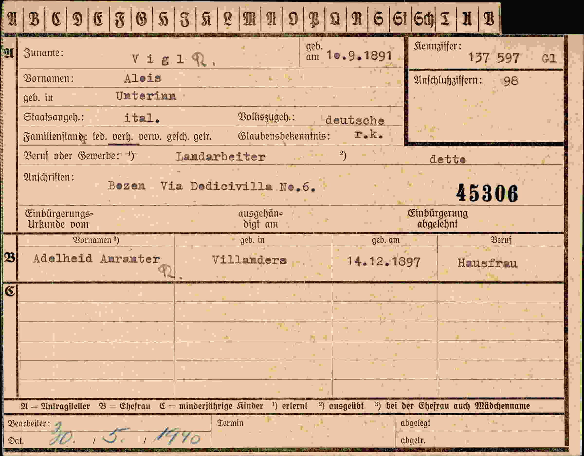 Dokument für Alois Vigl