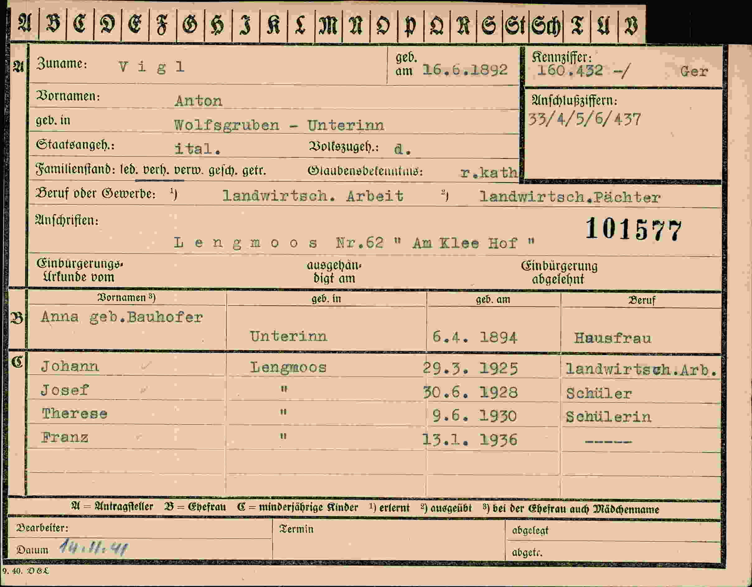 Vorderseite des Dokuments