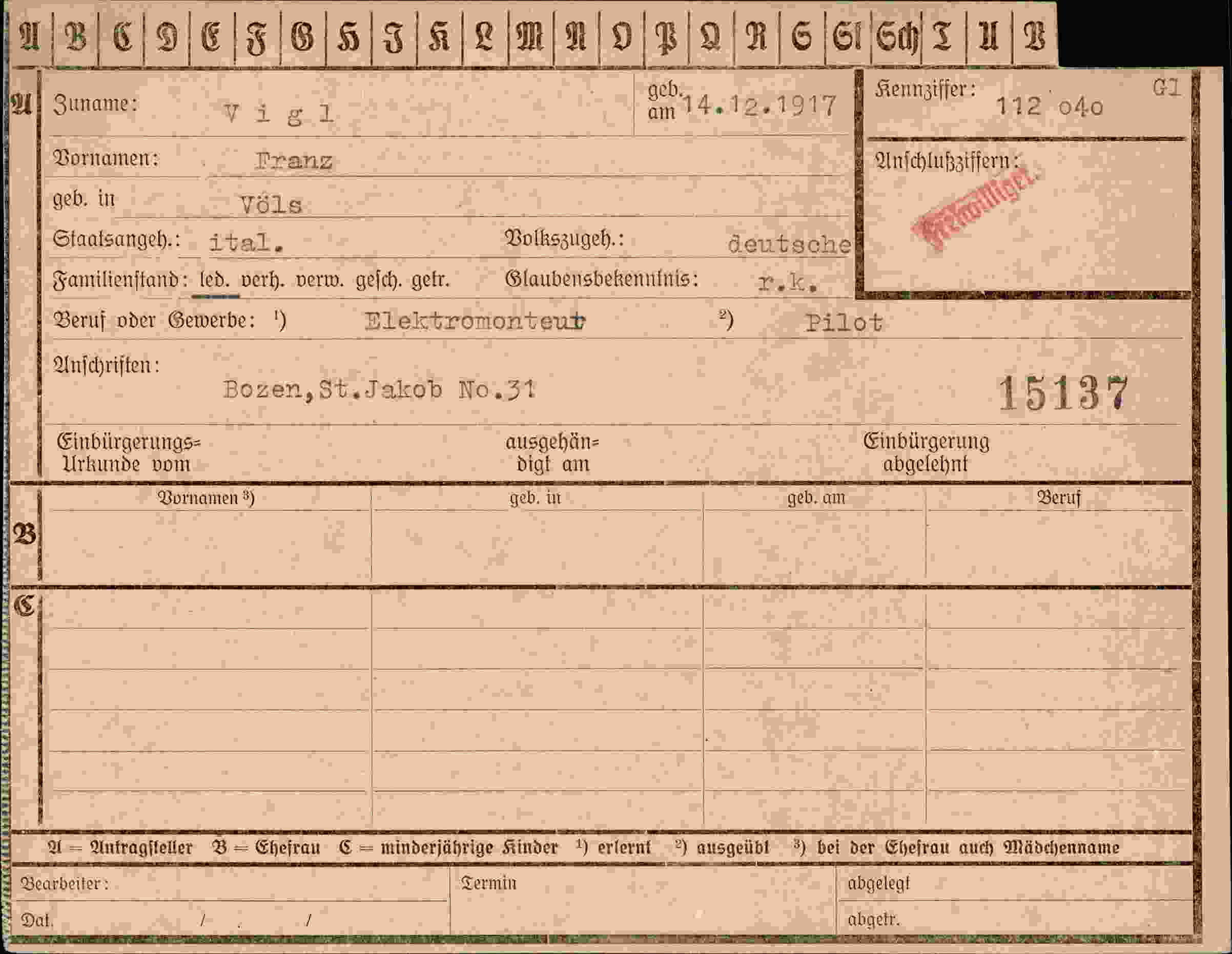 Dokument für Franz Vigl