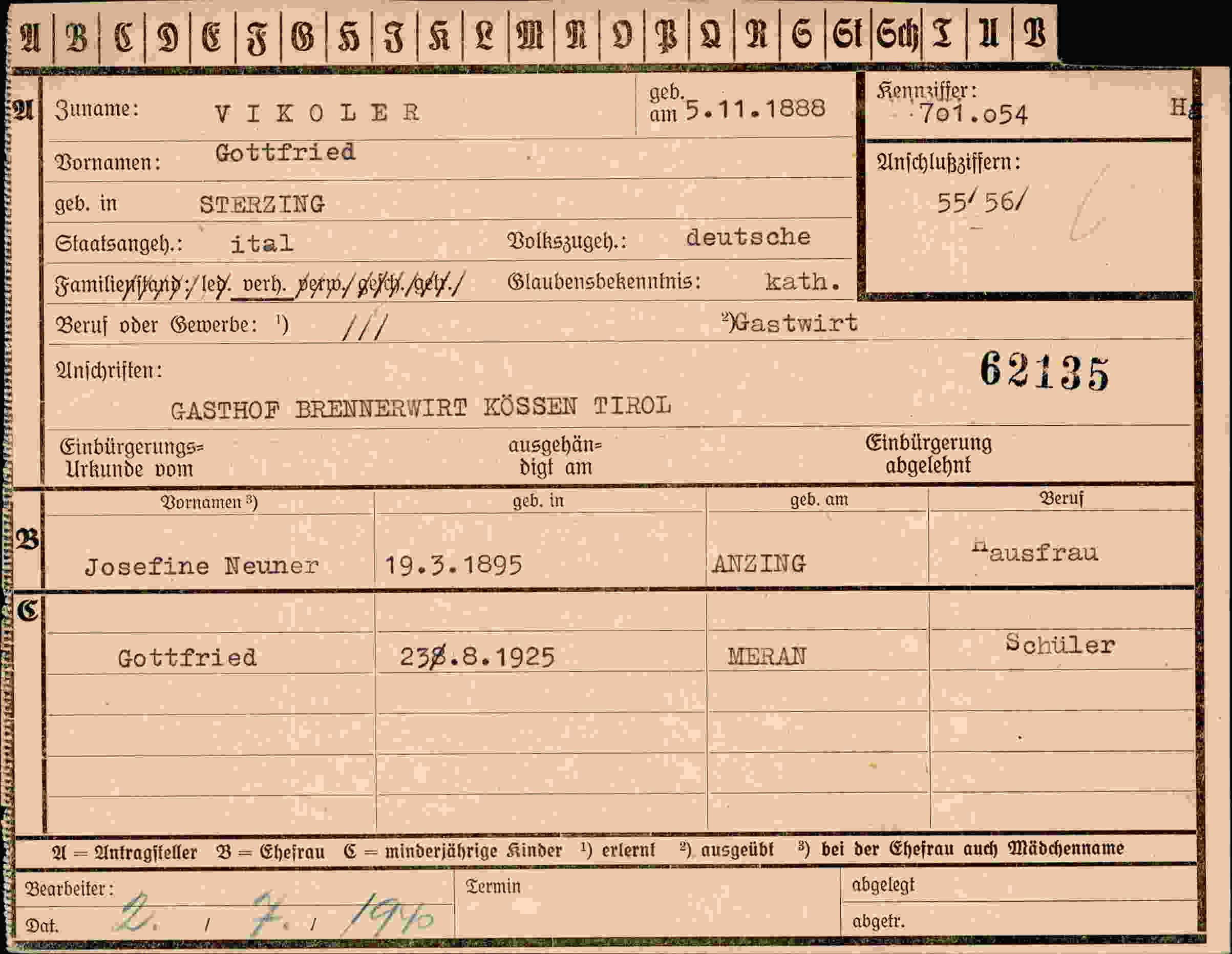 Dokument für Gottfried Vikoler