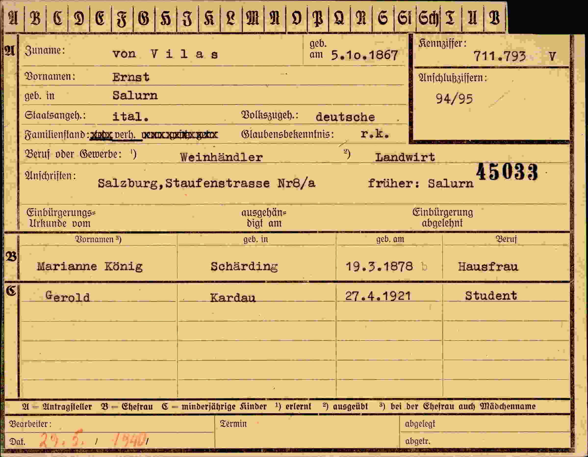 Dokument für Ernst von Villas