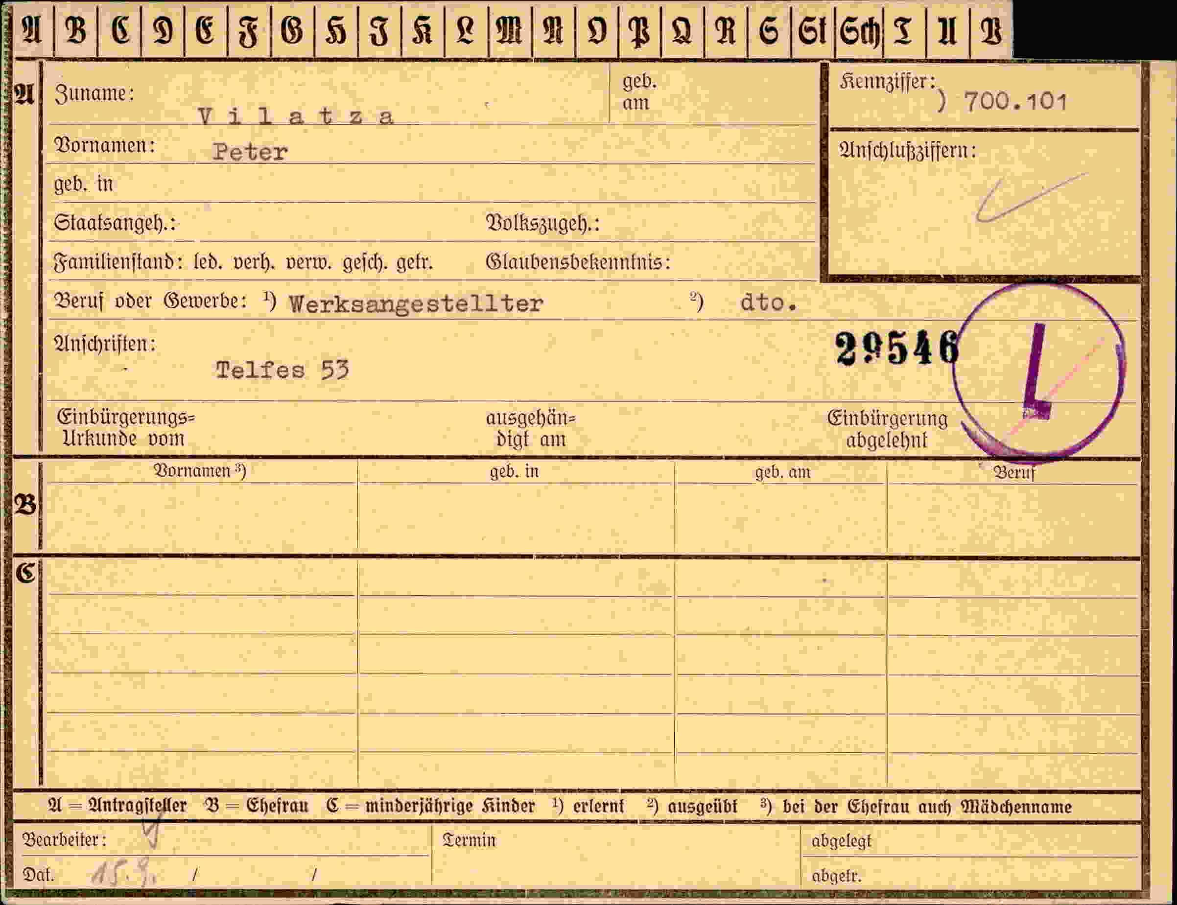 Dokument für Peter Vilatz