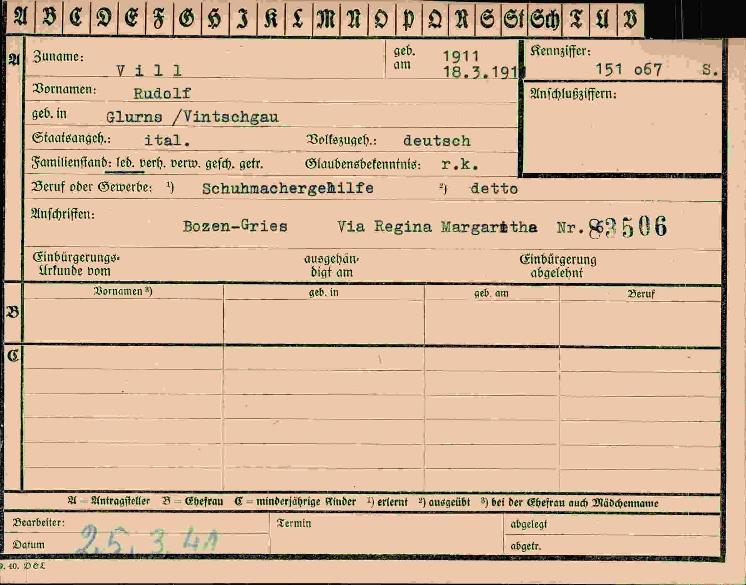 Vorderseite des Dokuments
