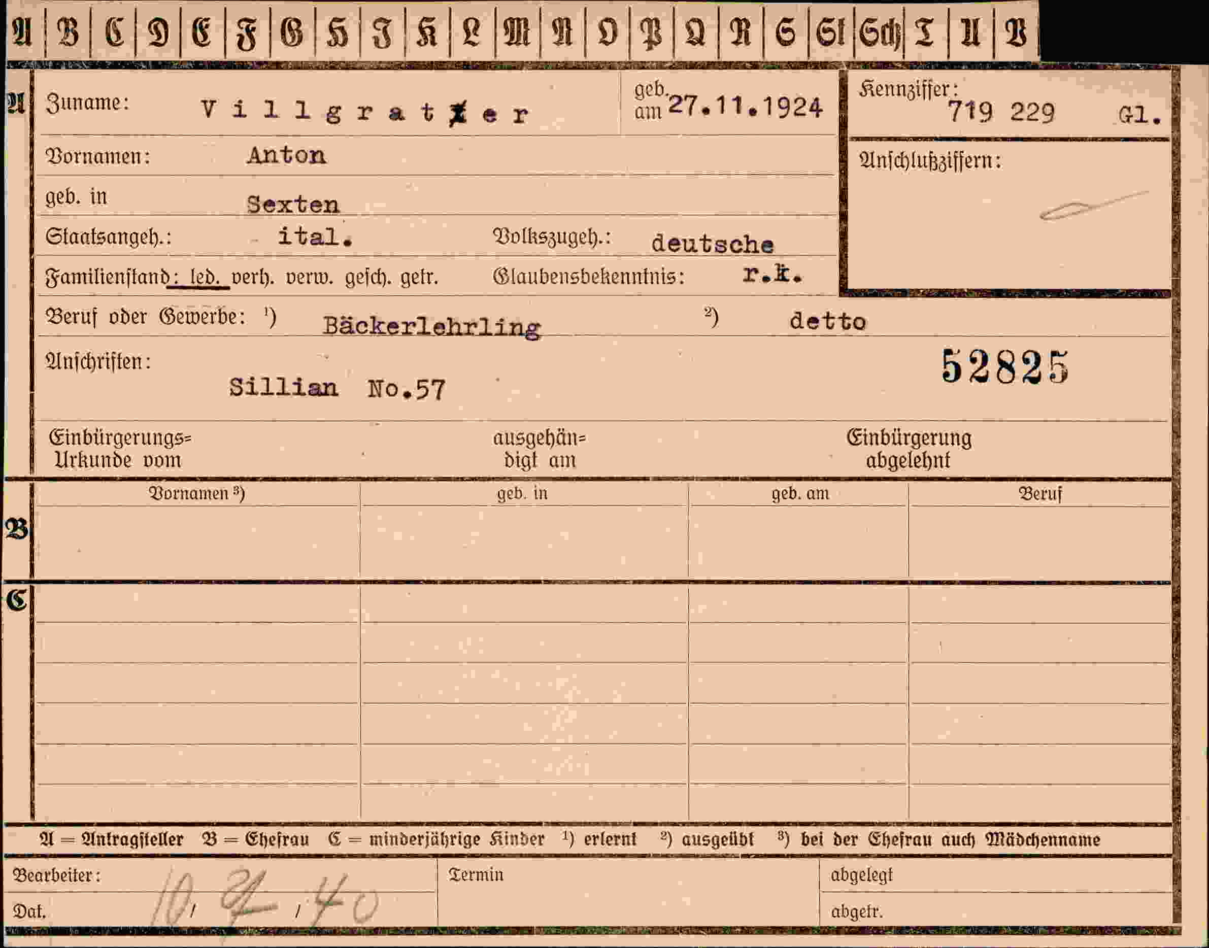 Dokument für Anton Villgratfer